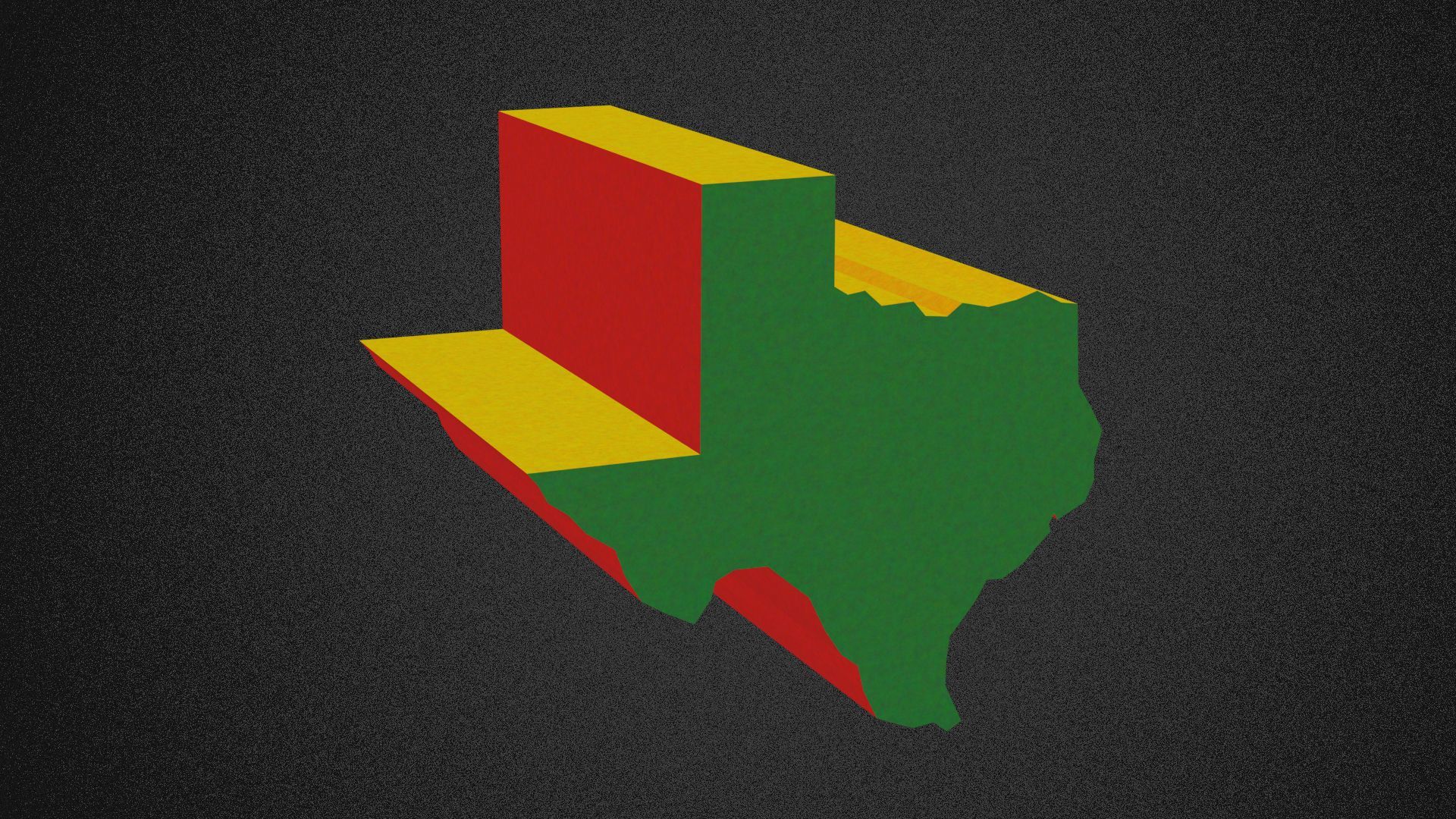 Illustration of the state of Texas lit by red, green and yellow lights.