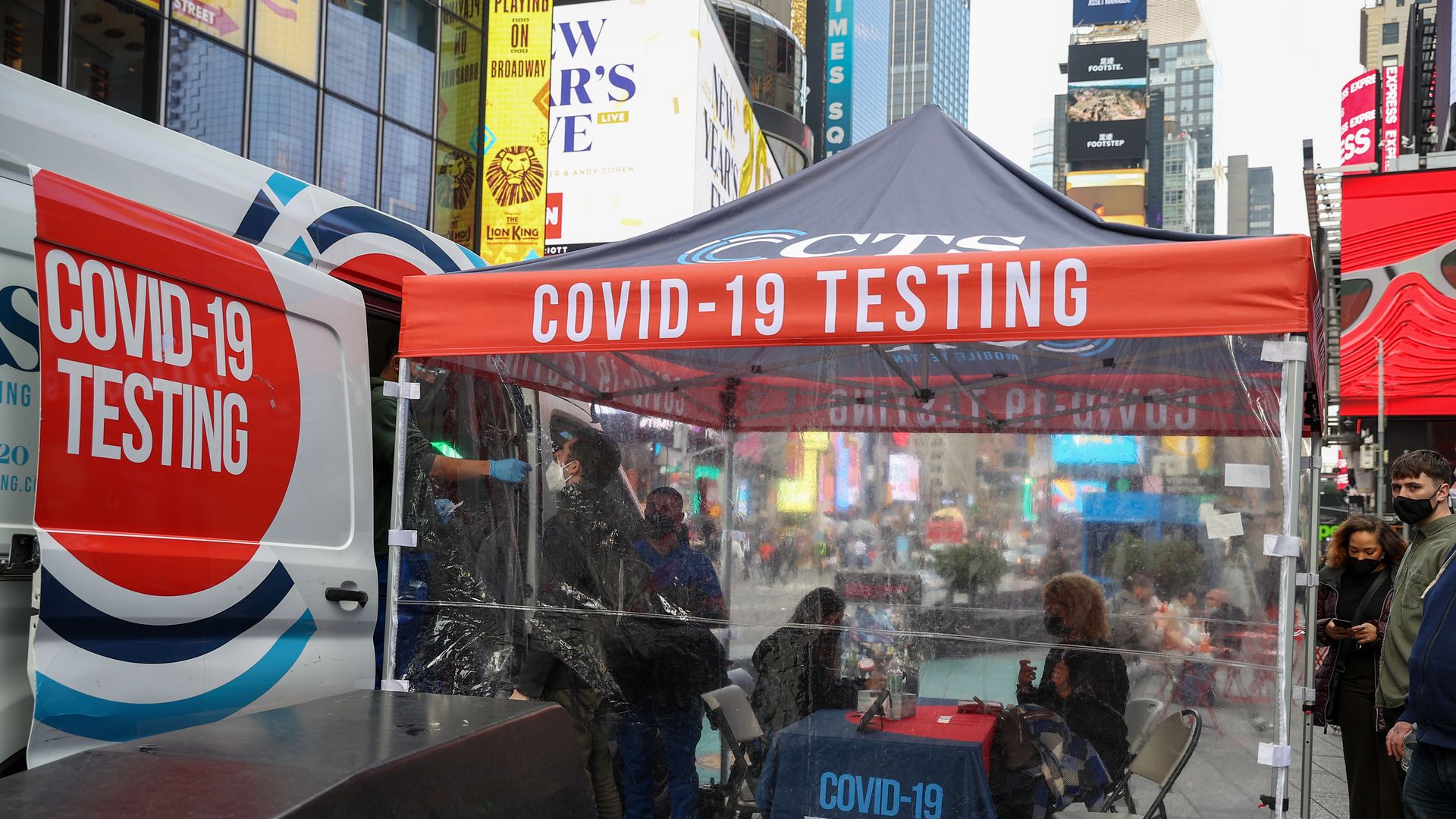 Covid-19 mobile testing site as people lined up at the Times Square in New York City, United States on Dec 6, 2021.