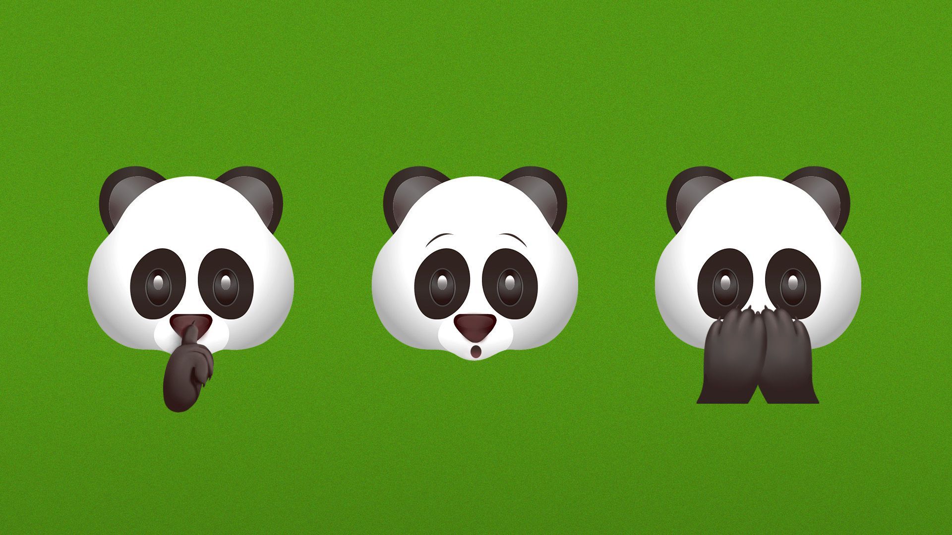 Illustration of three panda emojis gossiping. 