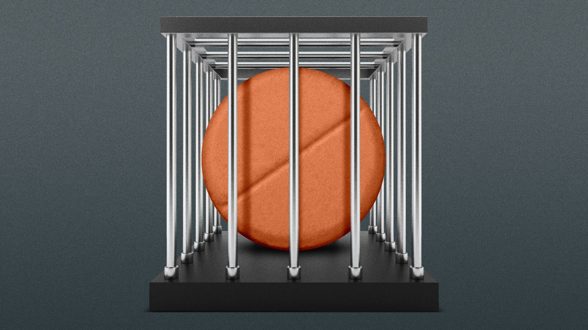 Illustration of an orange pill in a cage.