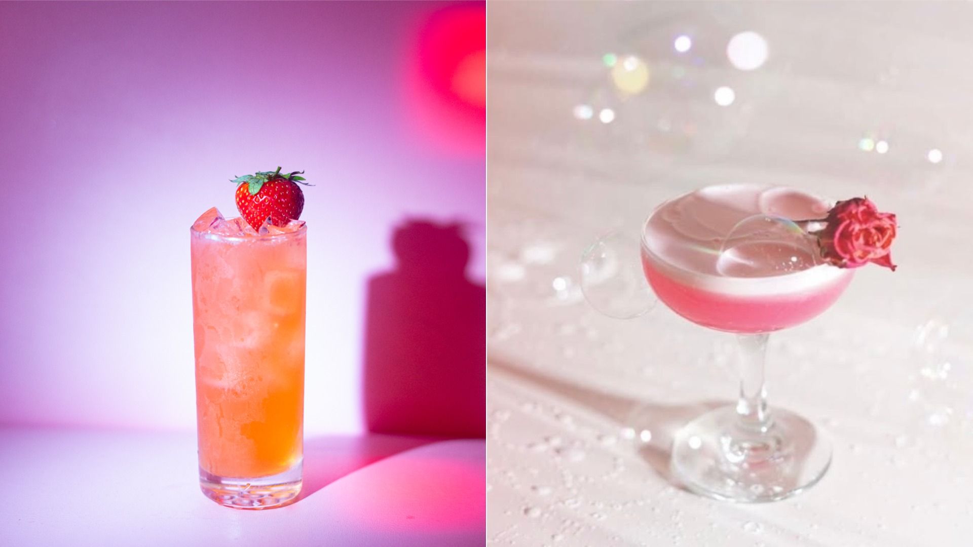 a bunch of pink cocktails 