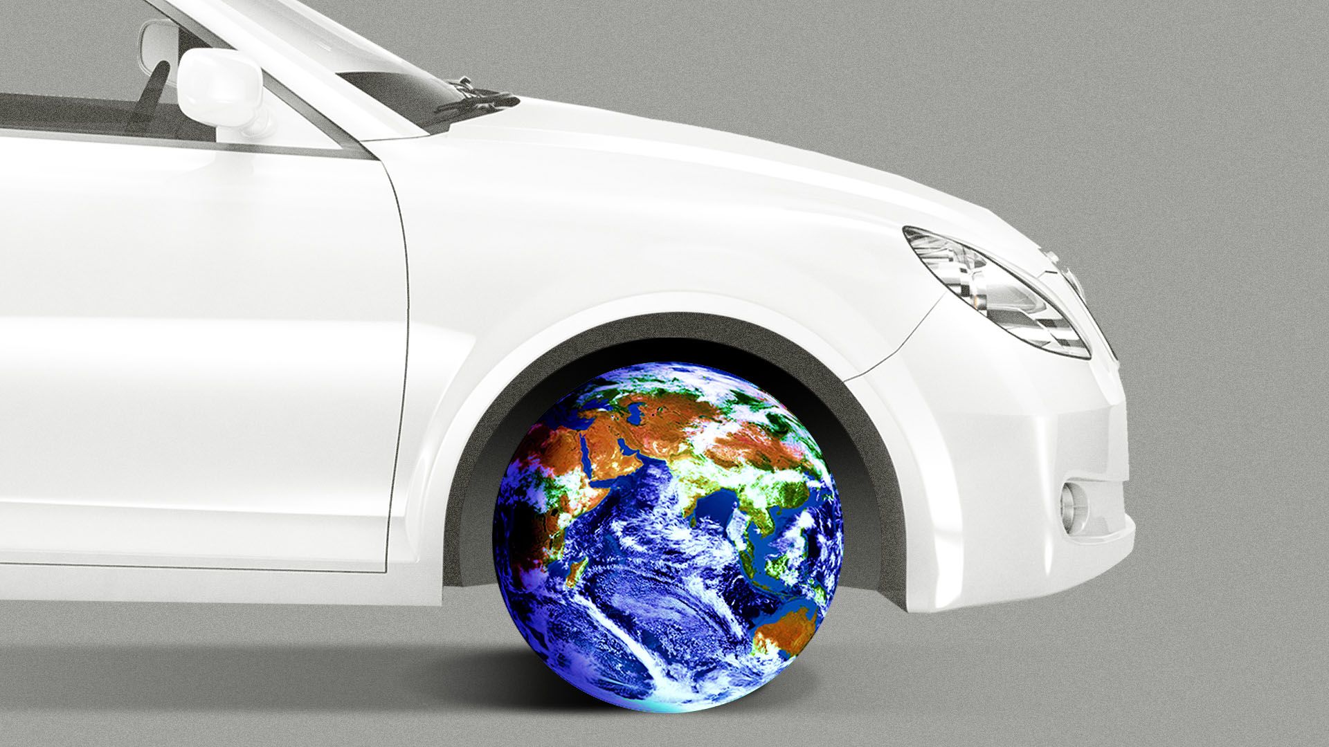 Illustration of a car with a globe for a steering wheel