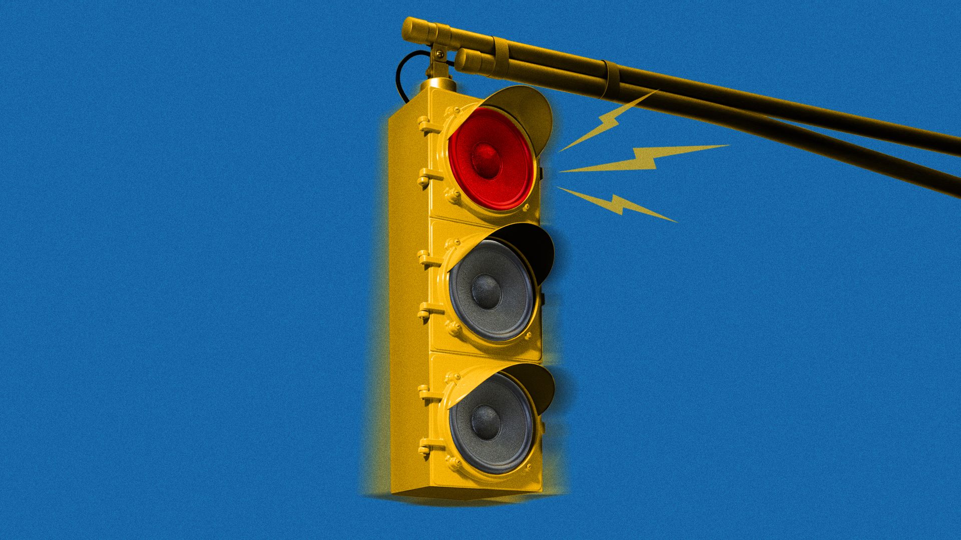 Illustration of a traffic light with noisy speakers instead of lights.