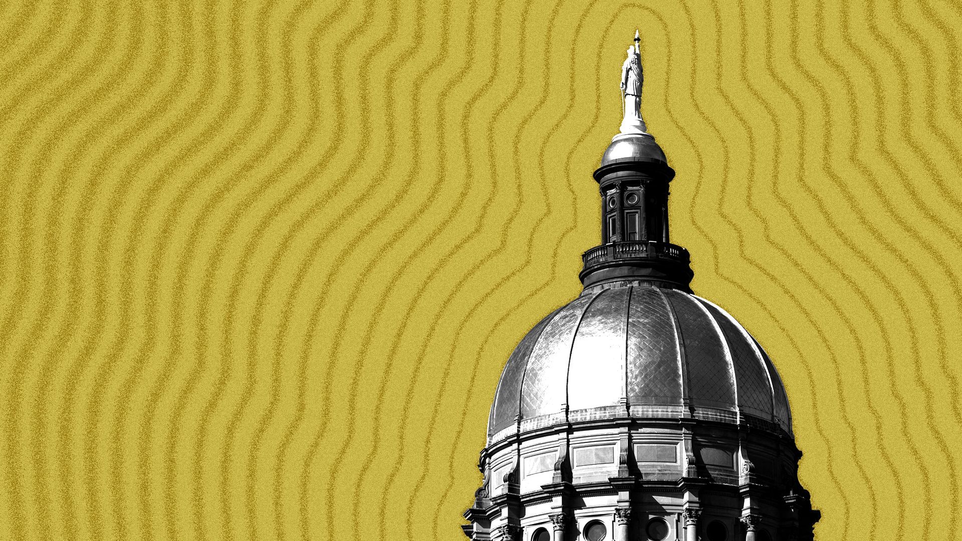 Illustration of the Georgia State Capitol with lines radiating from it.