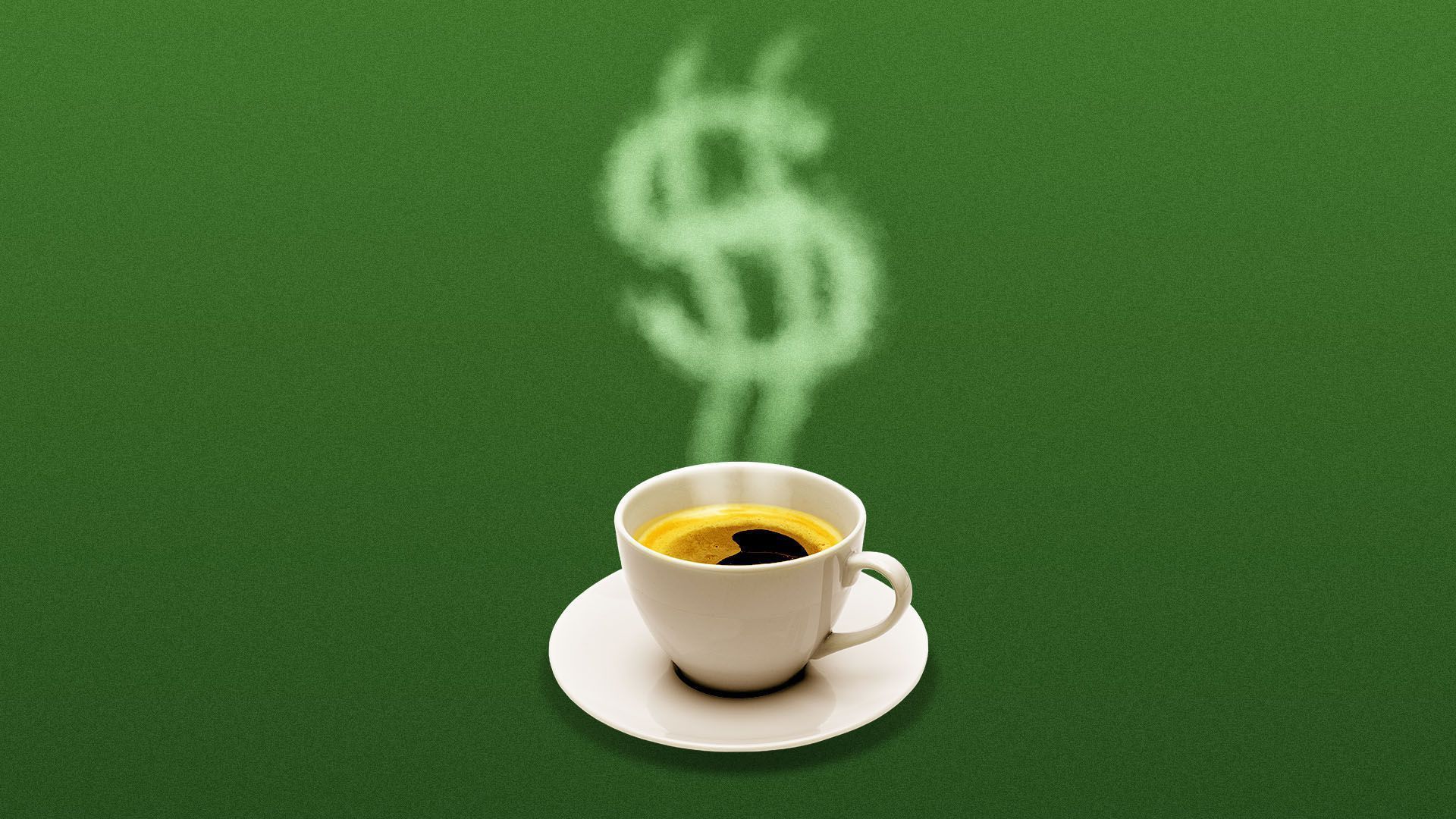 Illustration of a cup of coffee with a dollar sign coming out of it.