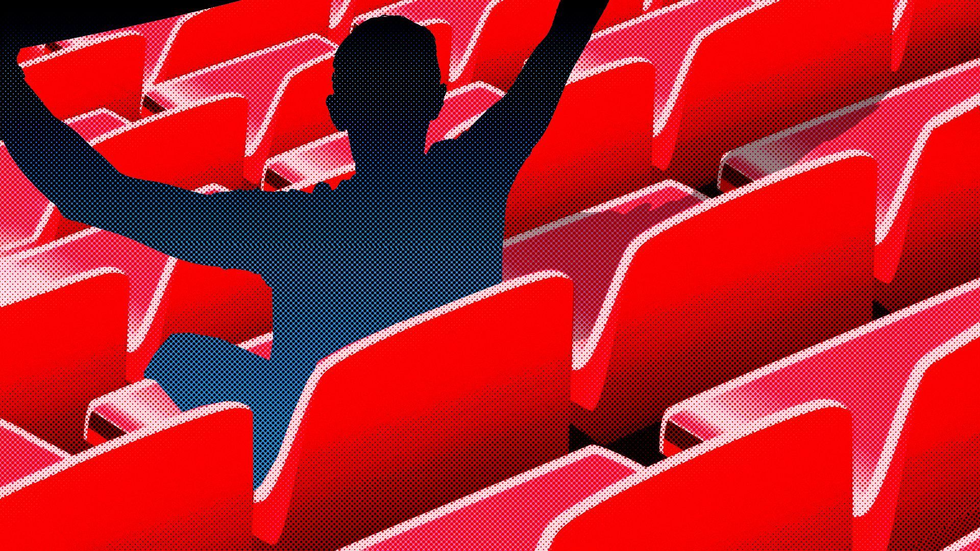 Illustration of an empty stadium filled only by the silhouette of an absent spectator.