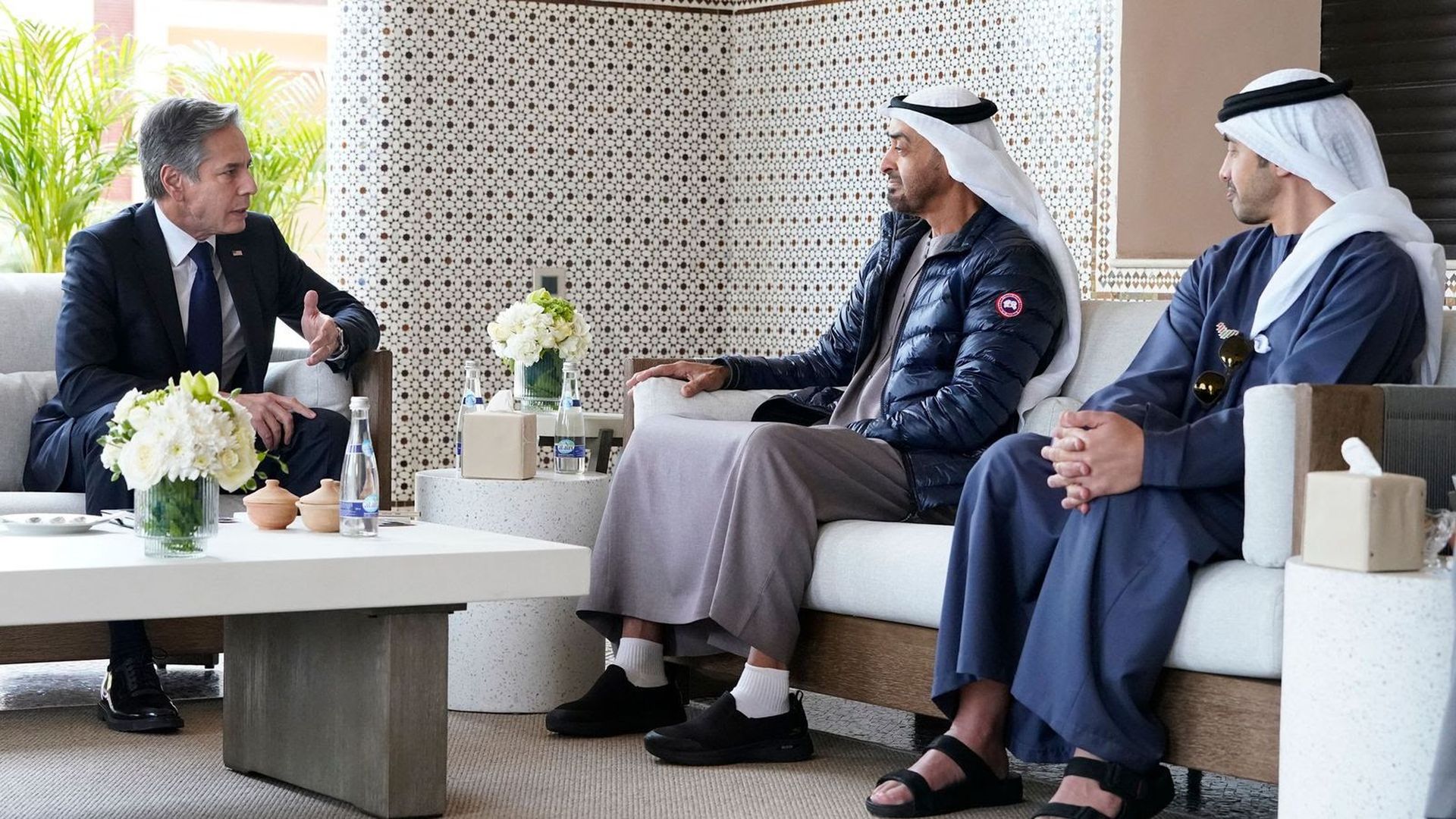 Blinken meets with Abu Dhabi Crown Prince Mohammed bin Zayed at his residence in Rabat, Morocco. Photo: Jacquelyn Martin/AFP via Getty Images