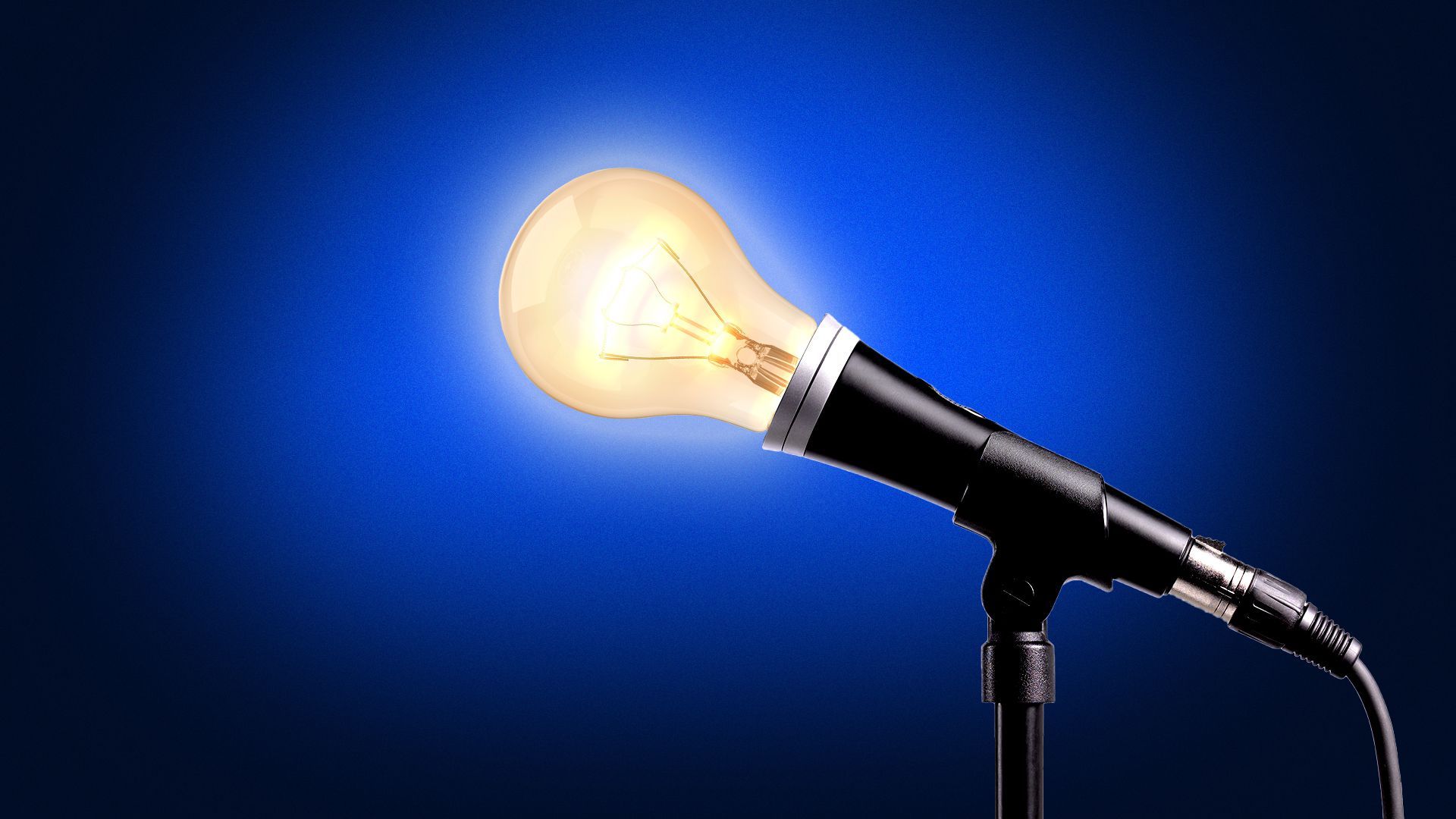 Illustration of a microphone stand and base with the top mouthpiece replaced with a lightbulb