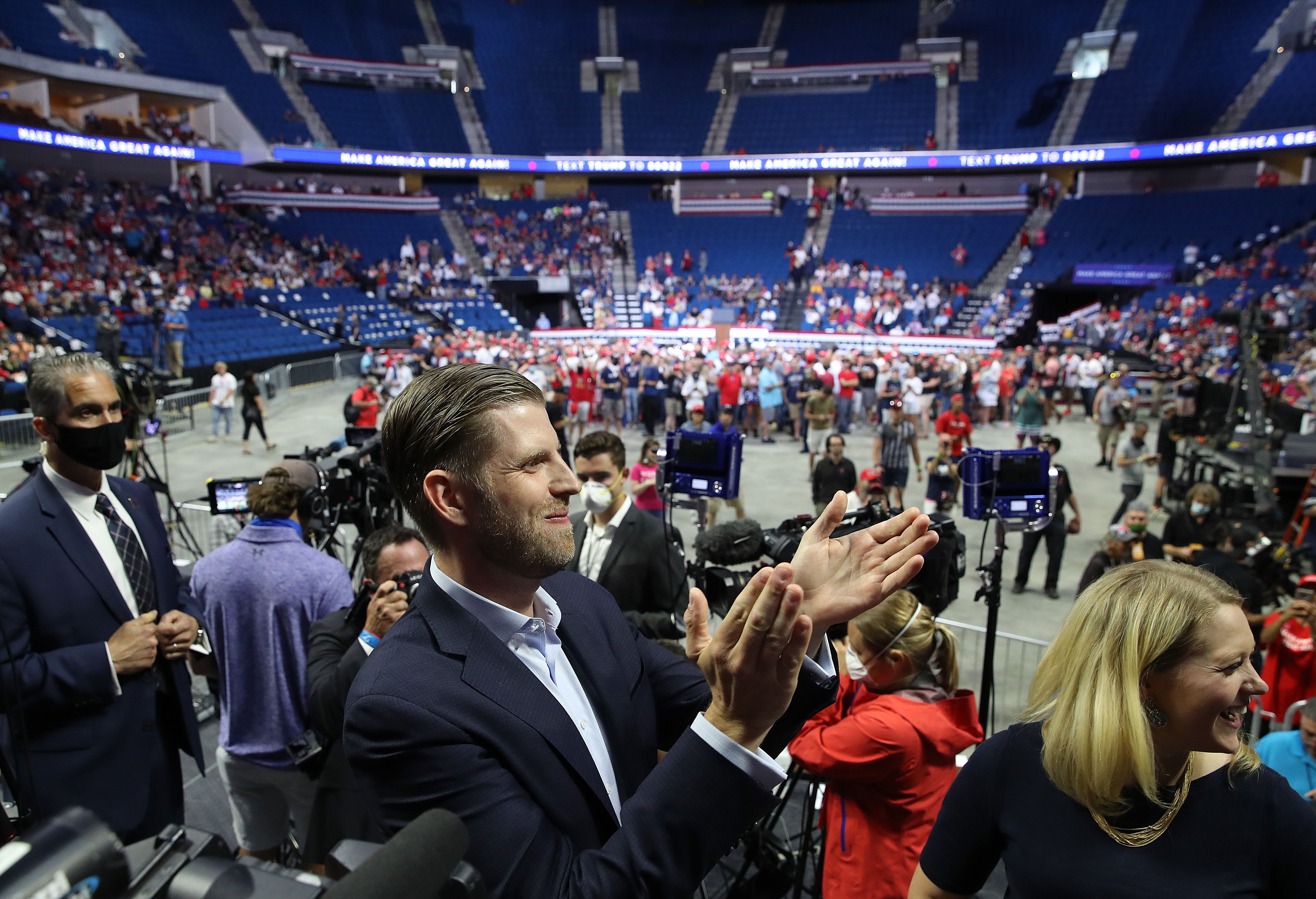  Eric Trump attends a campaign rally for his father U.S. President Donald Trump at the BOK Center, June 20, 2020 in Tulsa, Oklahoma.