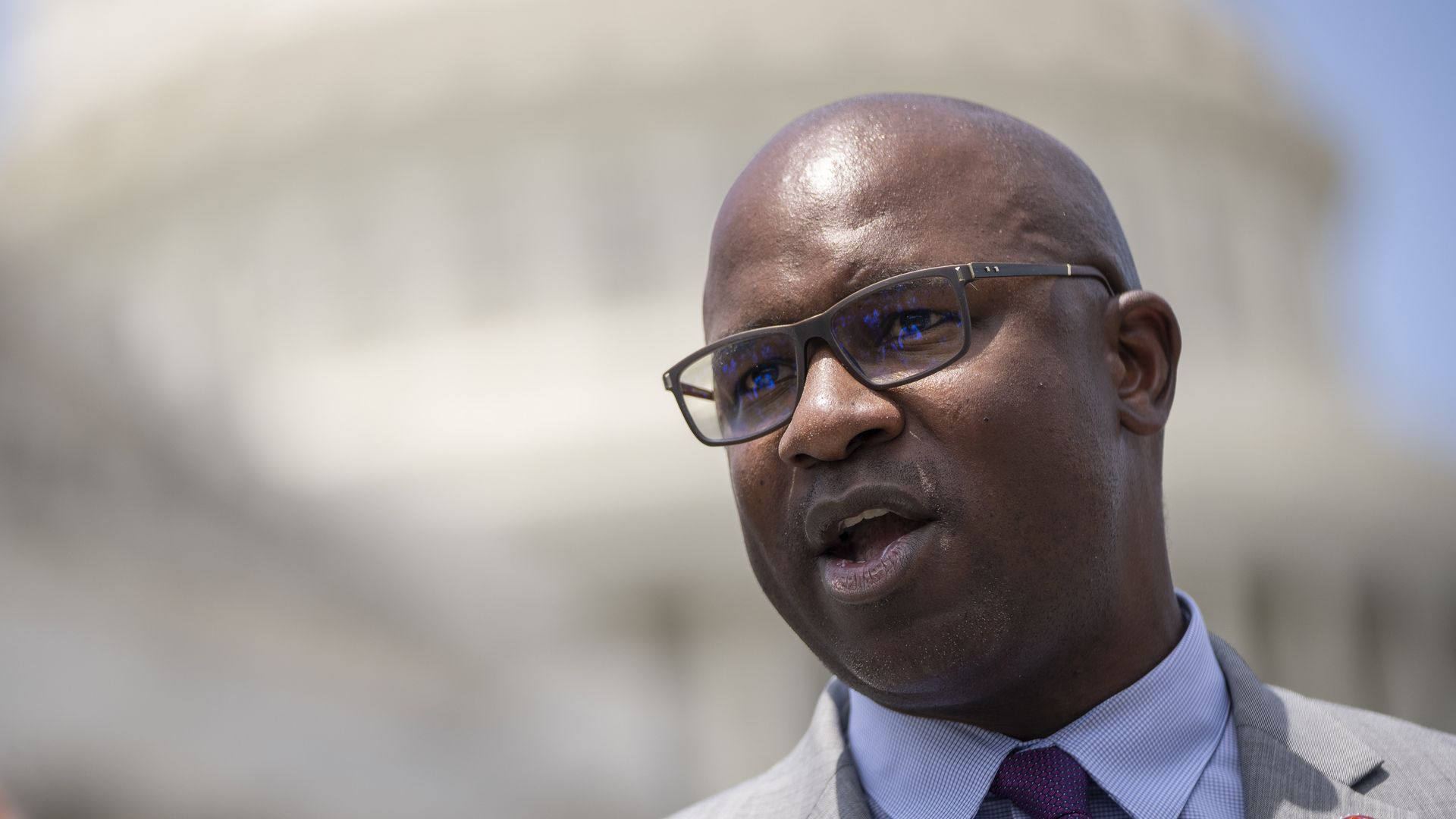 Rep. Jamaal Bowman (D-N.Y.) speaking during a press conference in June 2022.