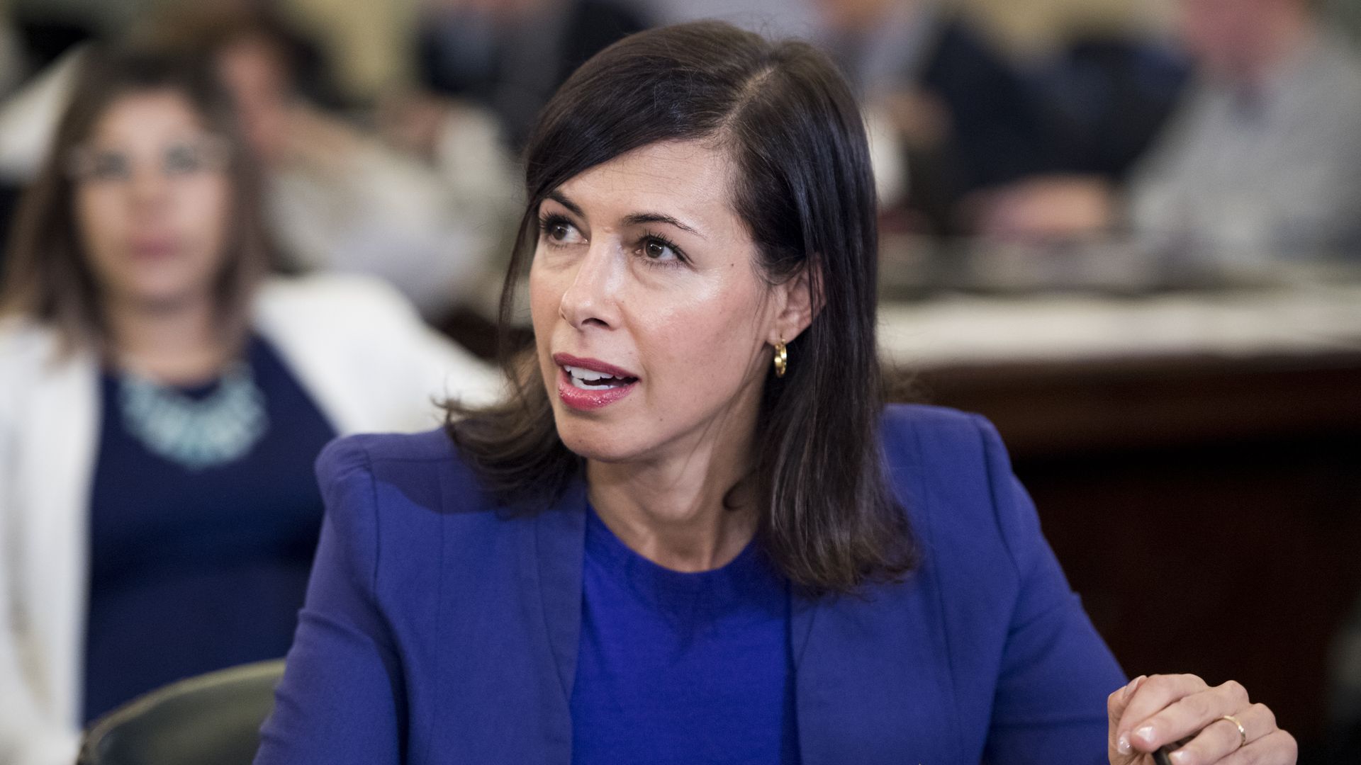A photo of Jessica Rosenworcel as she testifies before Congress