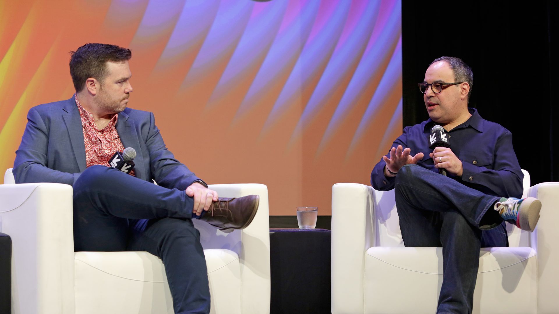 (L-R) Kevin Roose and Jonathan Kanter speak onstage at the 2023 SXSW Conference and Festival on March 11, 2023 in Austin, Texas.
