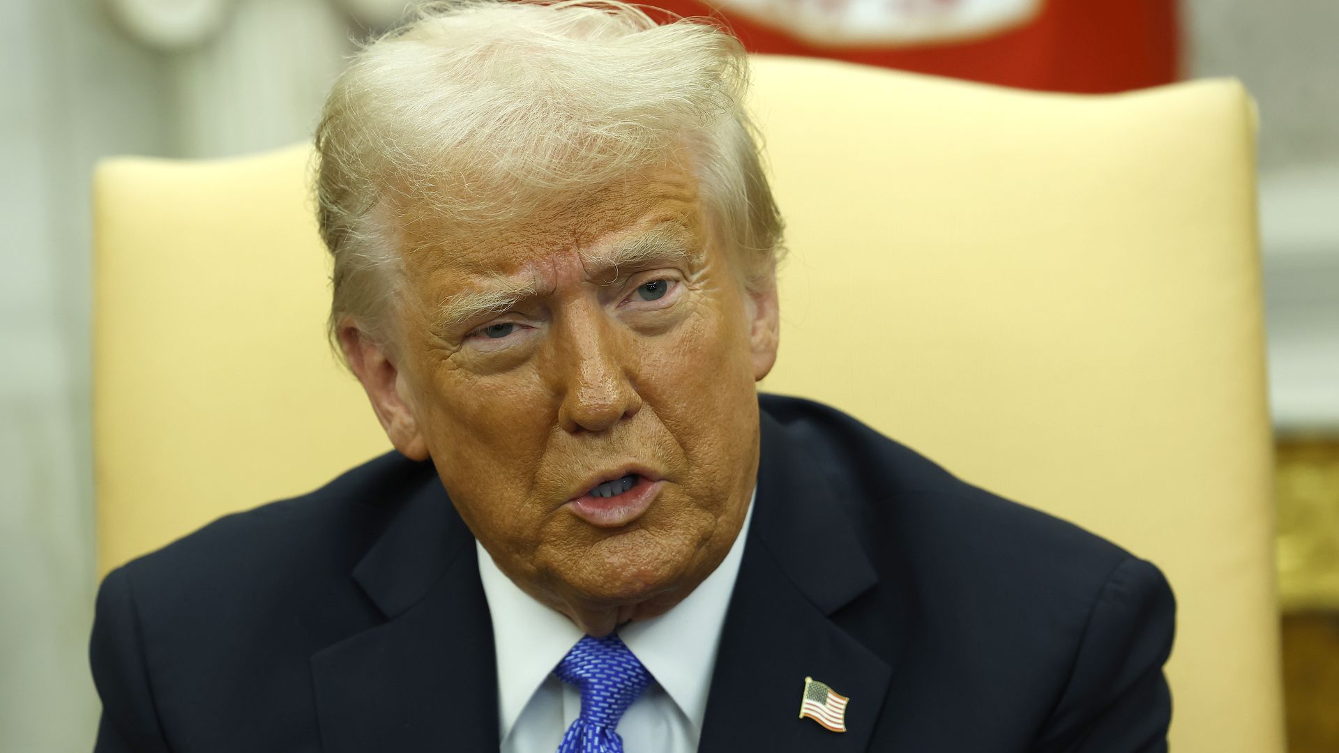 .President Donald Trump delivers remarks as he meets with Japanese Prime Minister Shigeru Ishiba in the Oval Office of the White House on February 07, 2025 in Washington, DC. 