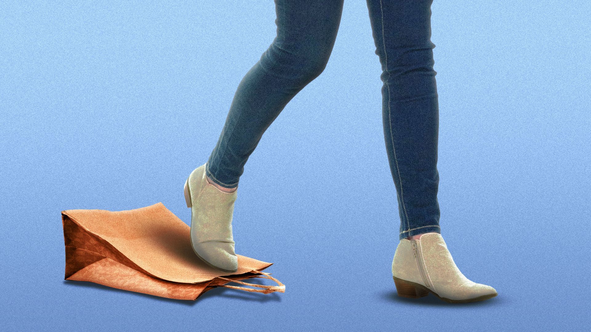 Person stepping on a shopping bag.