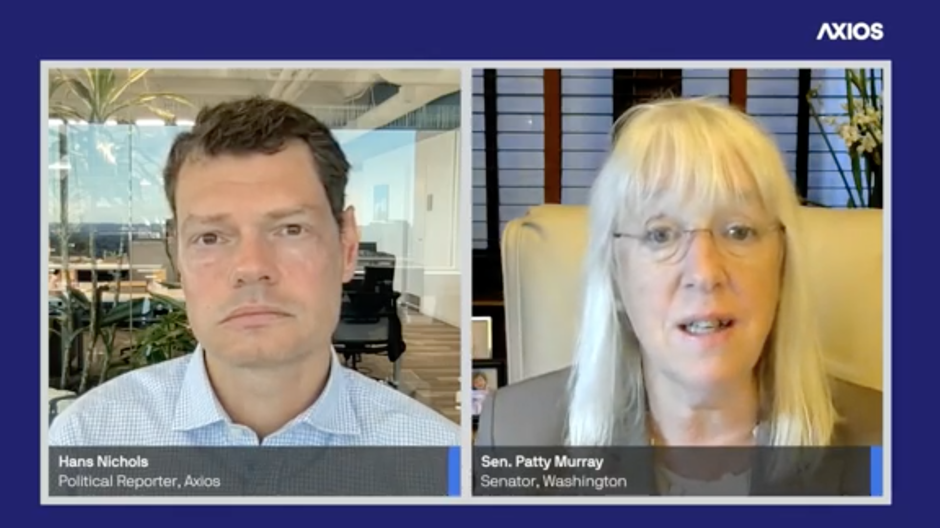 Axios political reporter Hans Nichols and Sen. Patty Murray speak at Wednesday's virtual event.