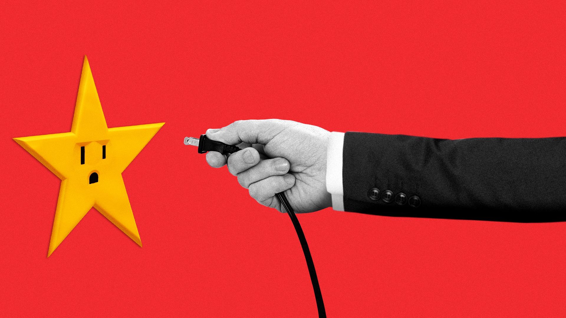 Illustration of an arm holding a plug reaching towards a star-shaped socket.