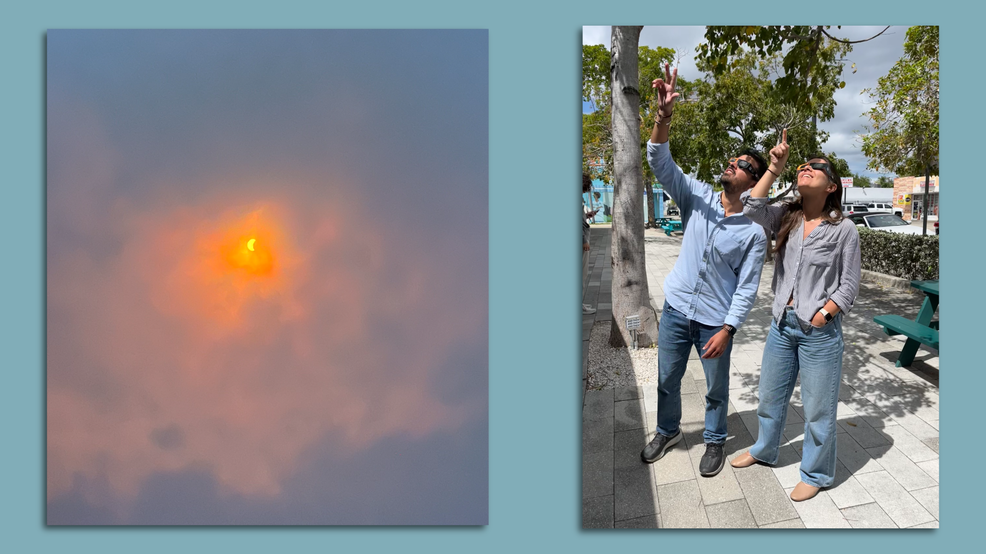 Martin and Sommer observing the partial solar eclipse from Miami.