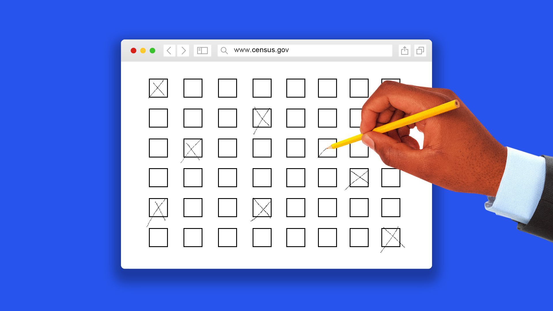 Illustration of a hand making marks on a census paper