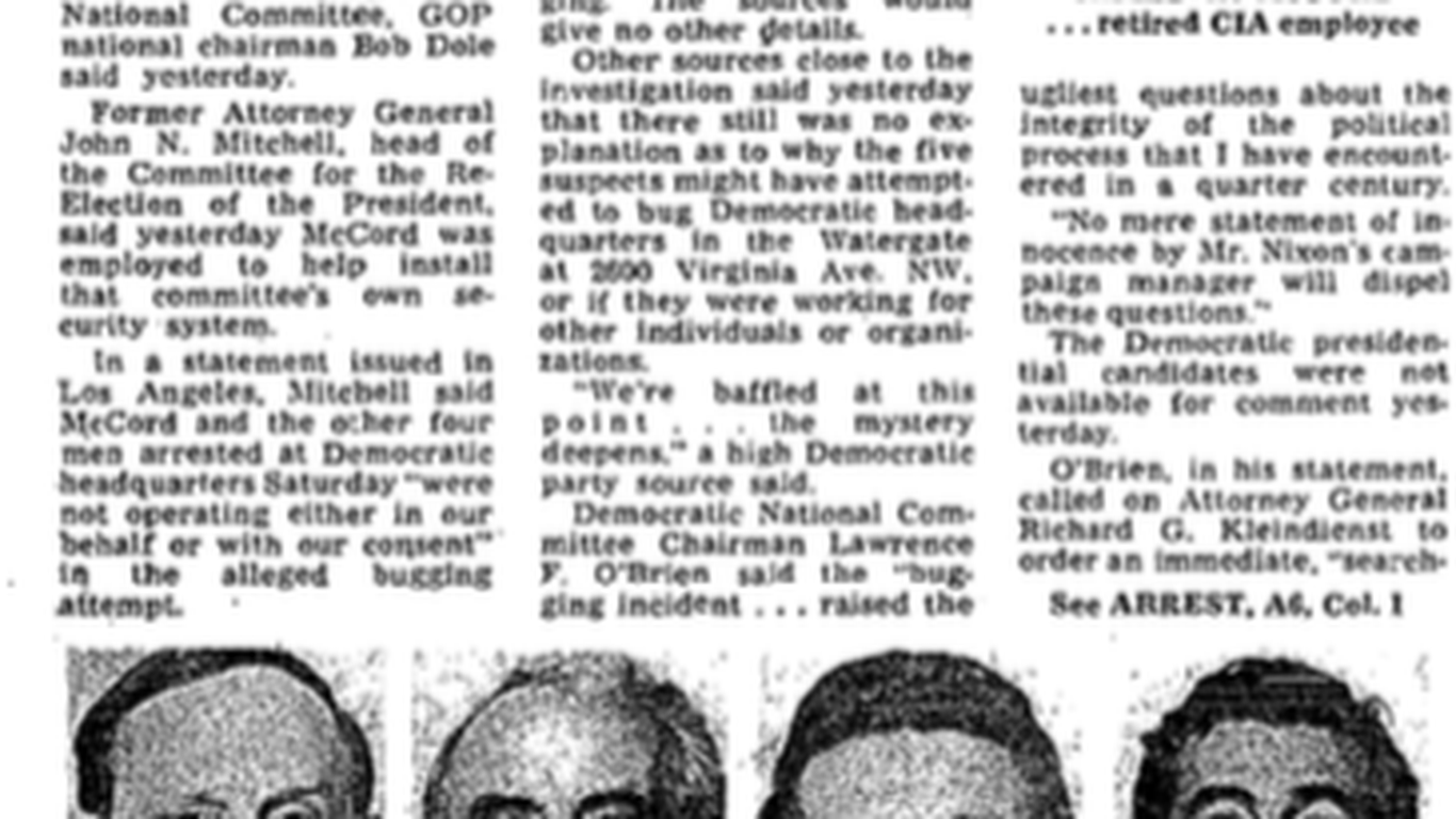 Today in history Woodward and Bernstein's first Watergate story