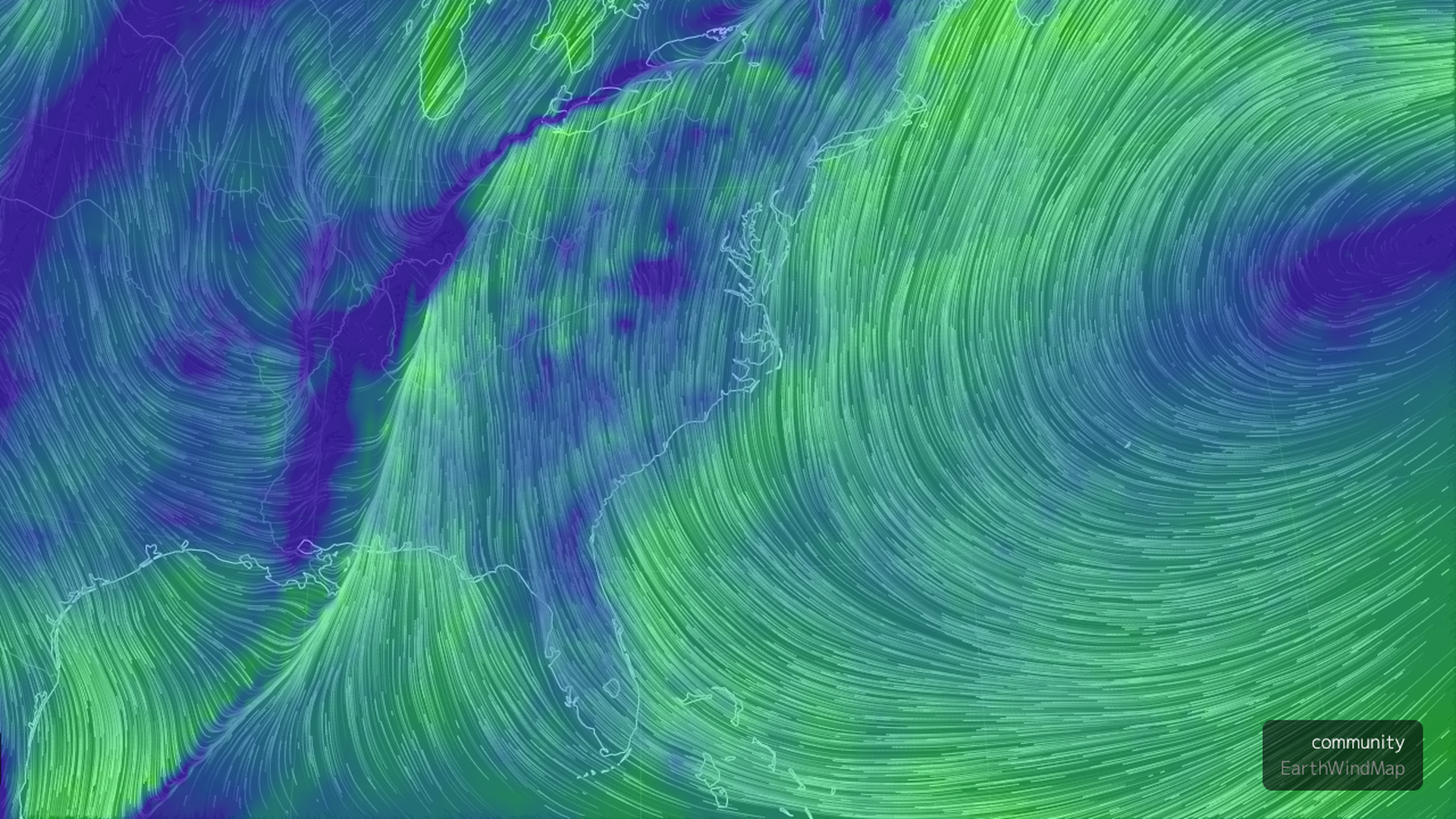 This image is a live weather illustration of the Southeast