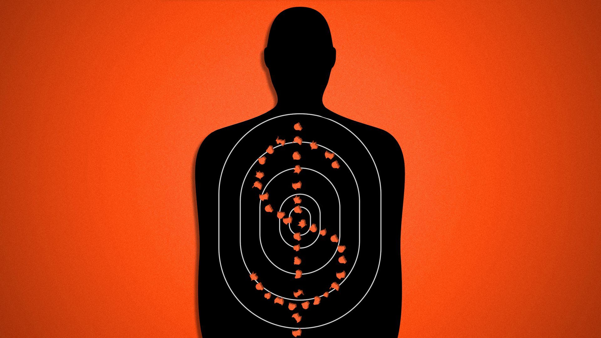  Illustration of a gun target with bullet holes forming a dollar sign.