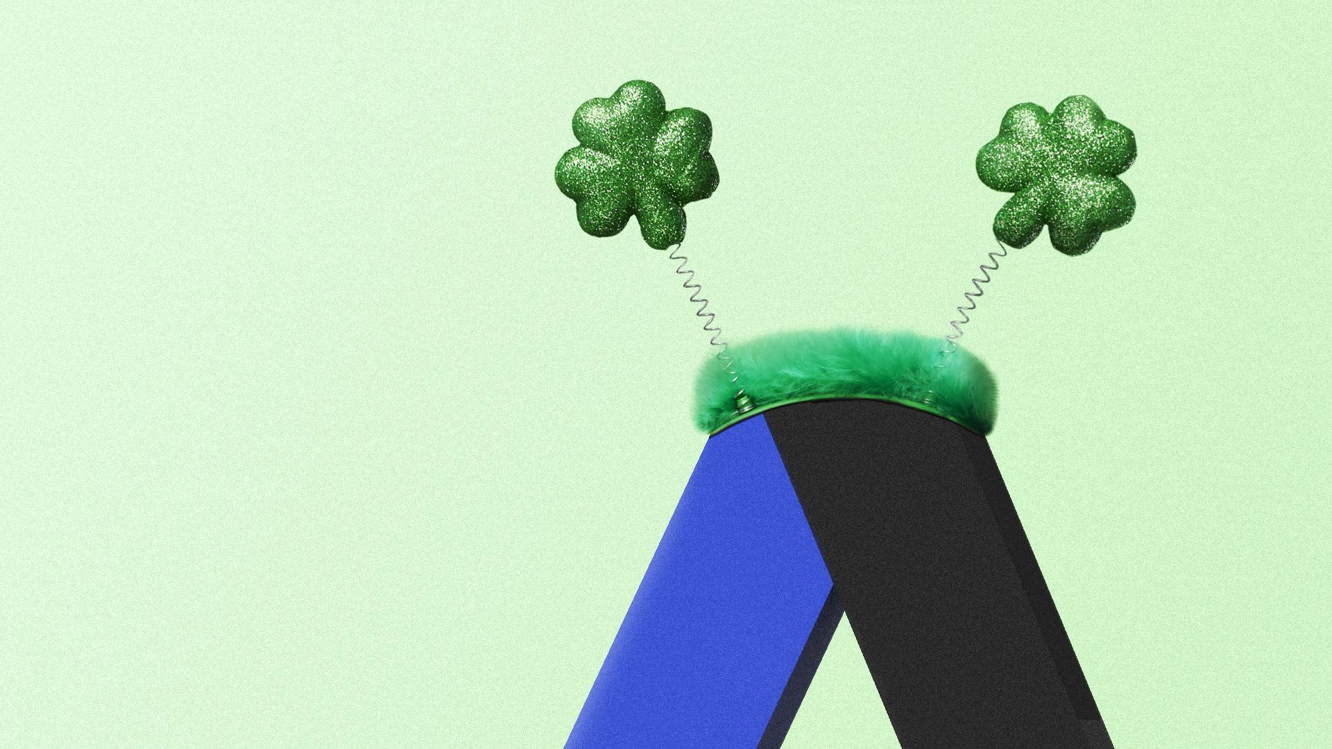 an illustration of an Axios A logo wearing a bopper style headband with two shamrocks