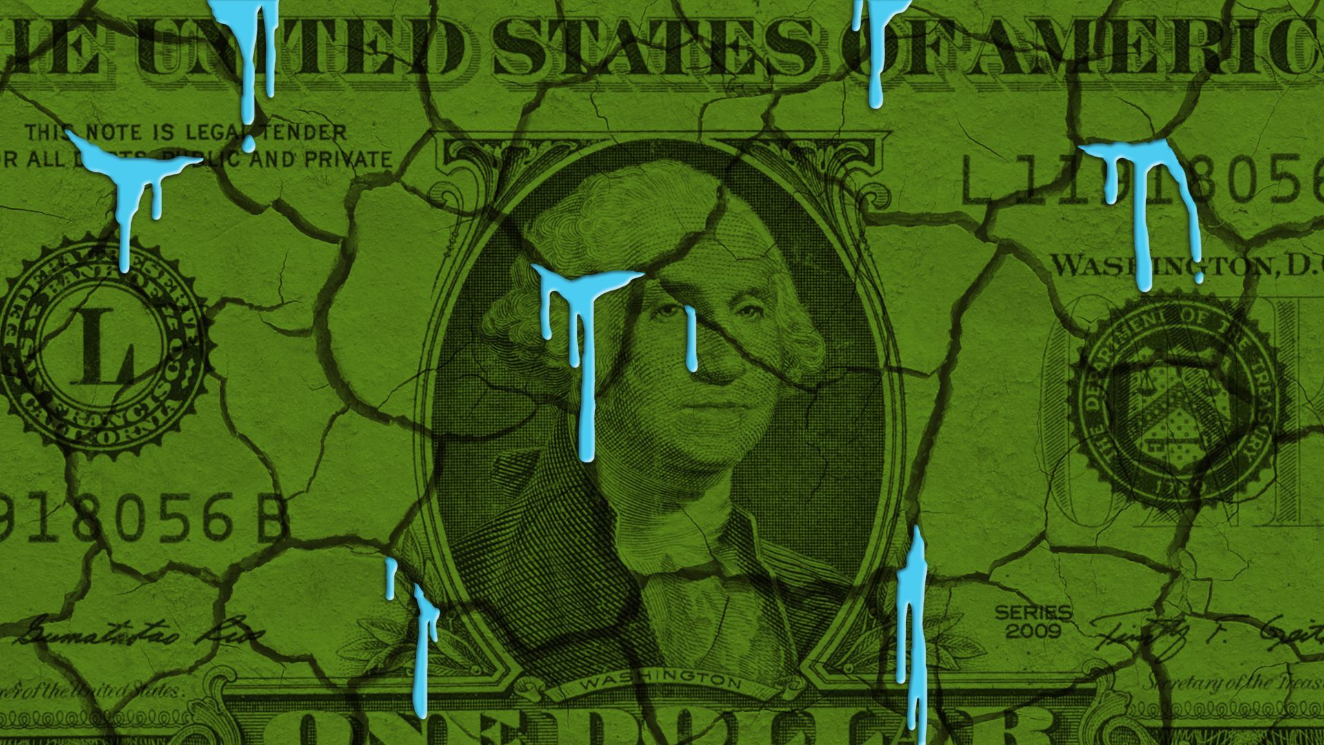 Illustration of a cracked dollar bill with water leaking out