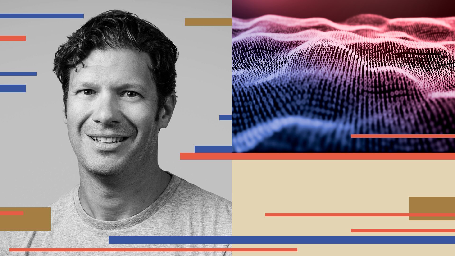 Photo illustration of Todd Olson, surrounded by abstract shapes.