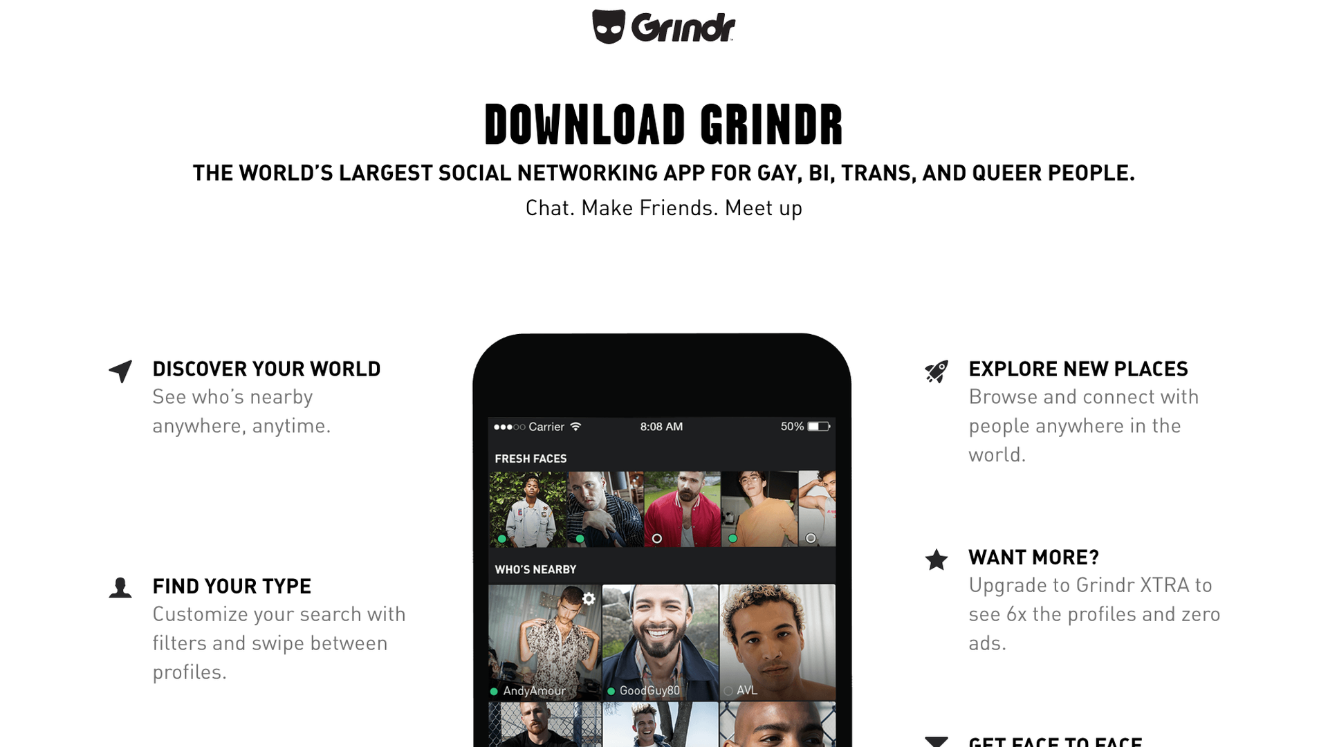 Grindr home page