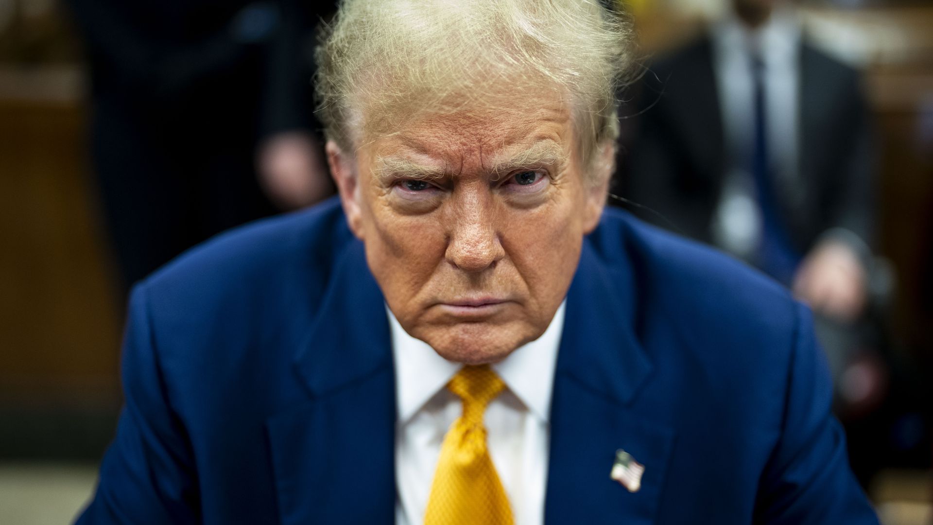 Former U.S. President Donald Trump attends his trial for allegedly covering up hush money payments at Manhattan Criminal Court on May 2, 2024 in New York City. 