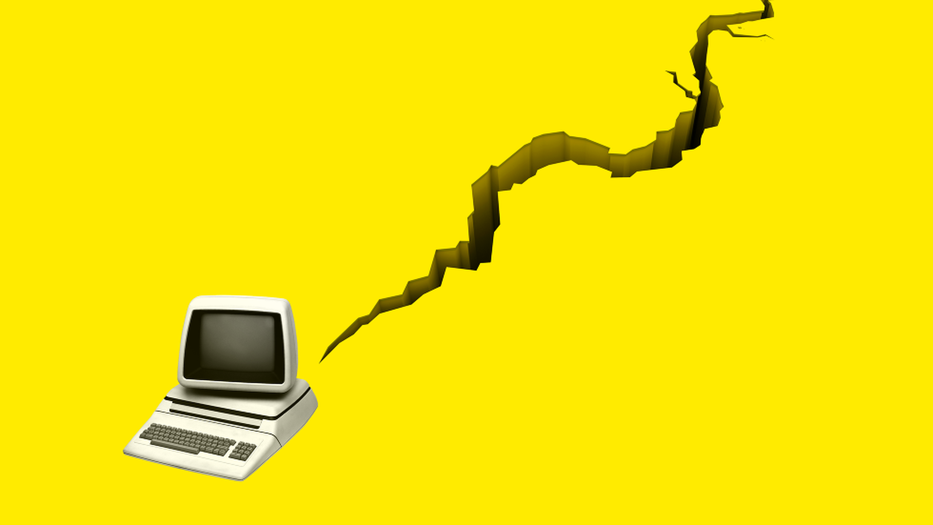 A crack in the foundation leads to a computer