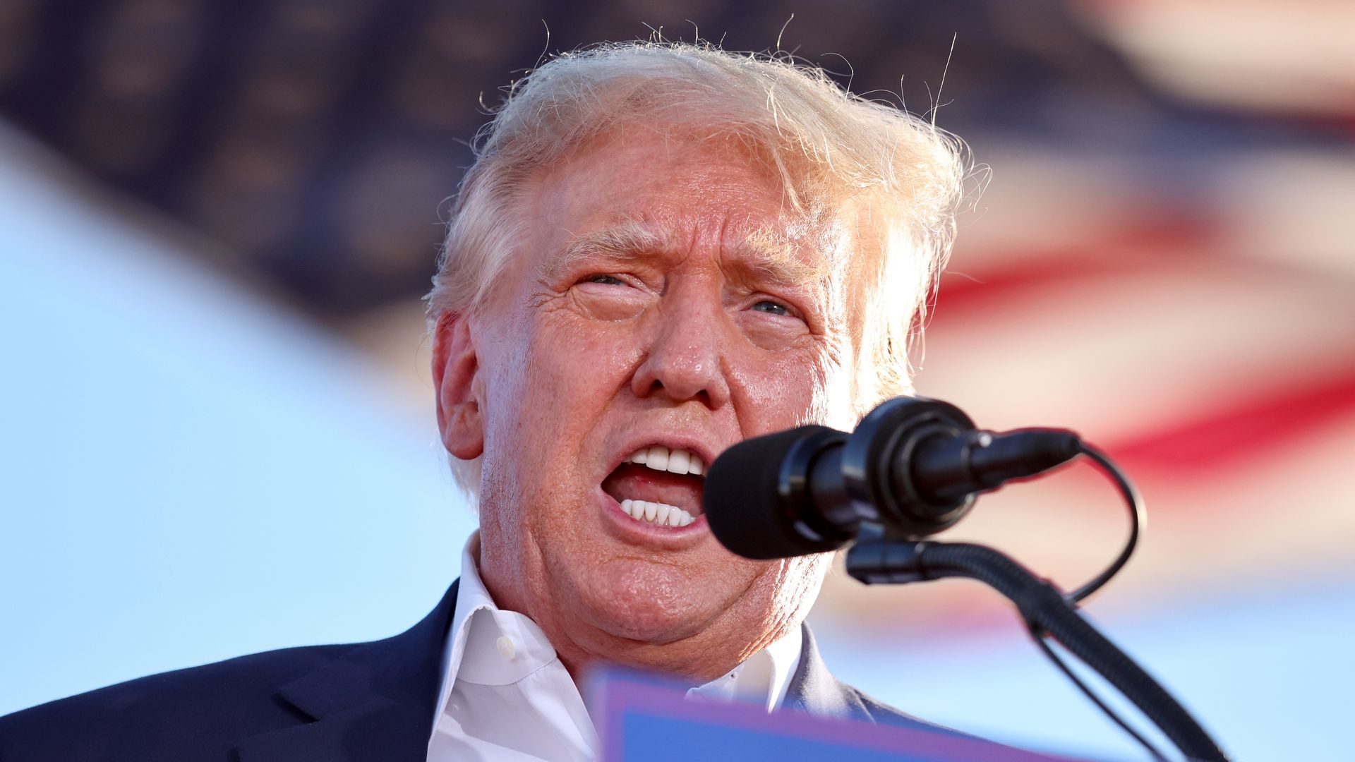 Former President Donald Trump speaks at a campaign rally at Legacy Sports USA on October 09, 2022 in Mesa, Arizona.