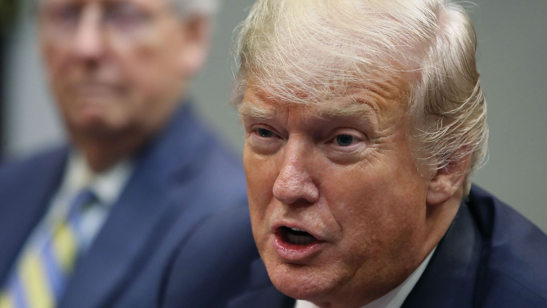 Close-up of Trump speaking forcefully