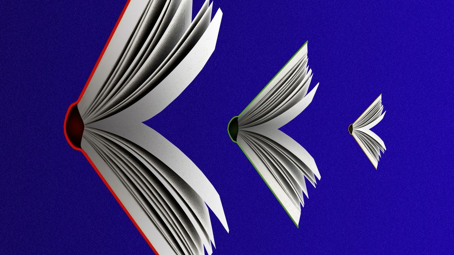 Illustration of three flying books.