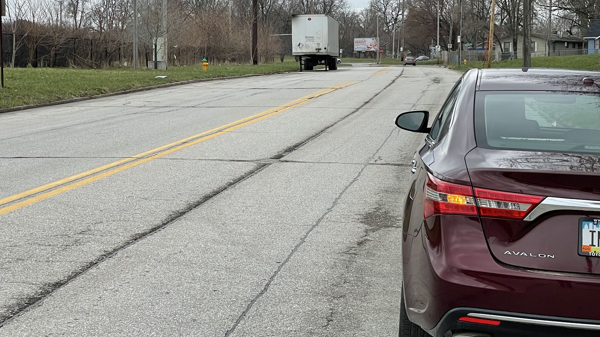 A semi-trailer parked along Easton Boulevard in Des Moines recently.