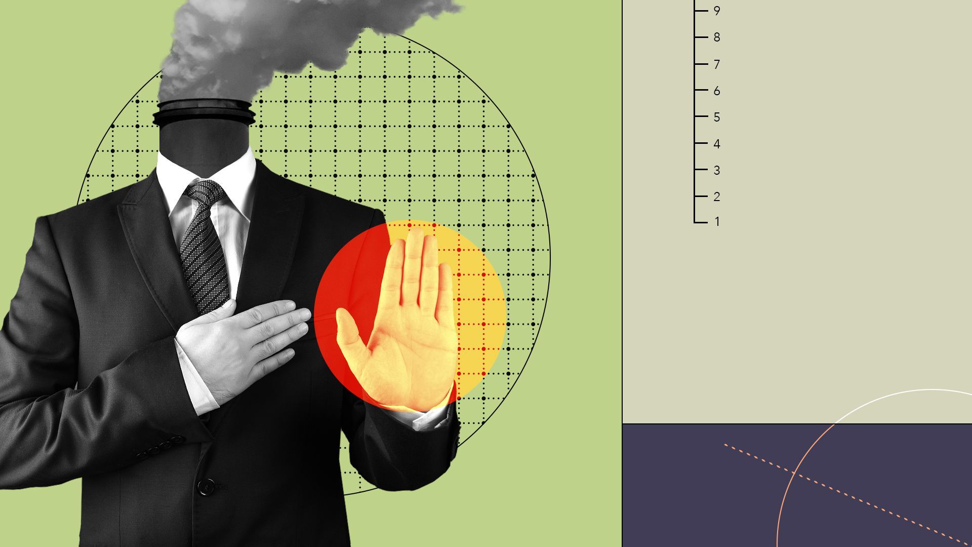 Illustration of a man in a suit pledging, and his head is a smokestack.