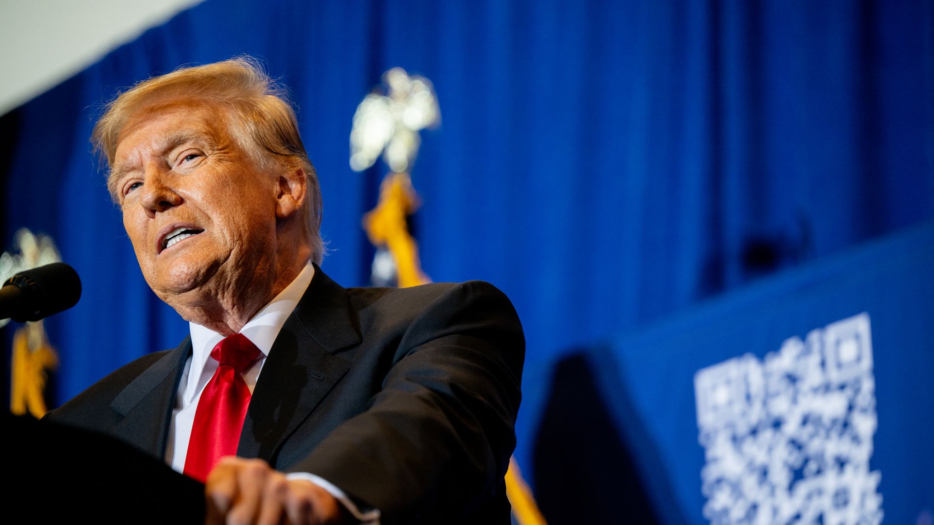 Republican presidential candidate, former U.S. President Donald Trump speaks during a campaign rally at the Atkinson Country Club on January 16, 2024 in Atkinson, New Hampshire. 