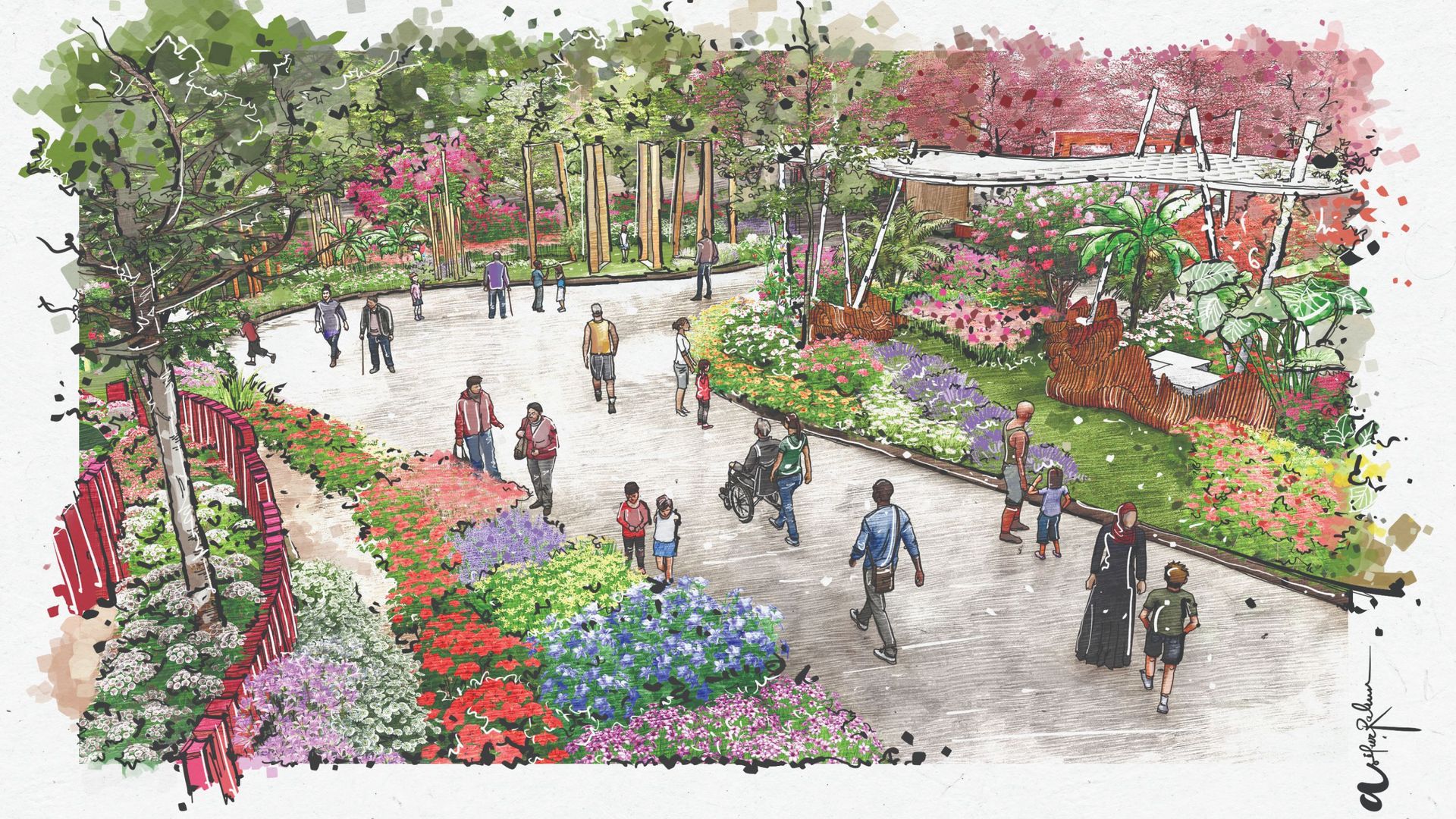 A rendering of the 2023 Philadelphia Flower Show