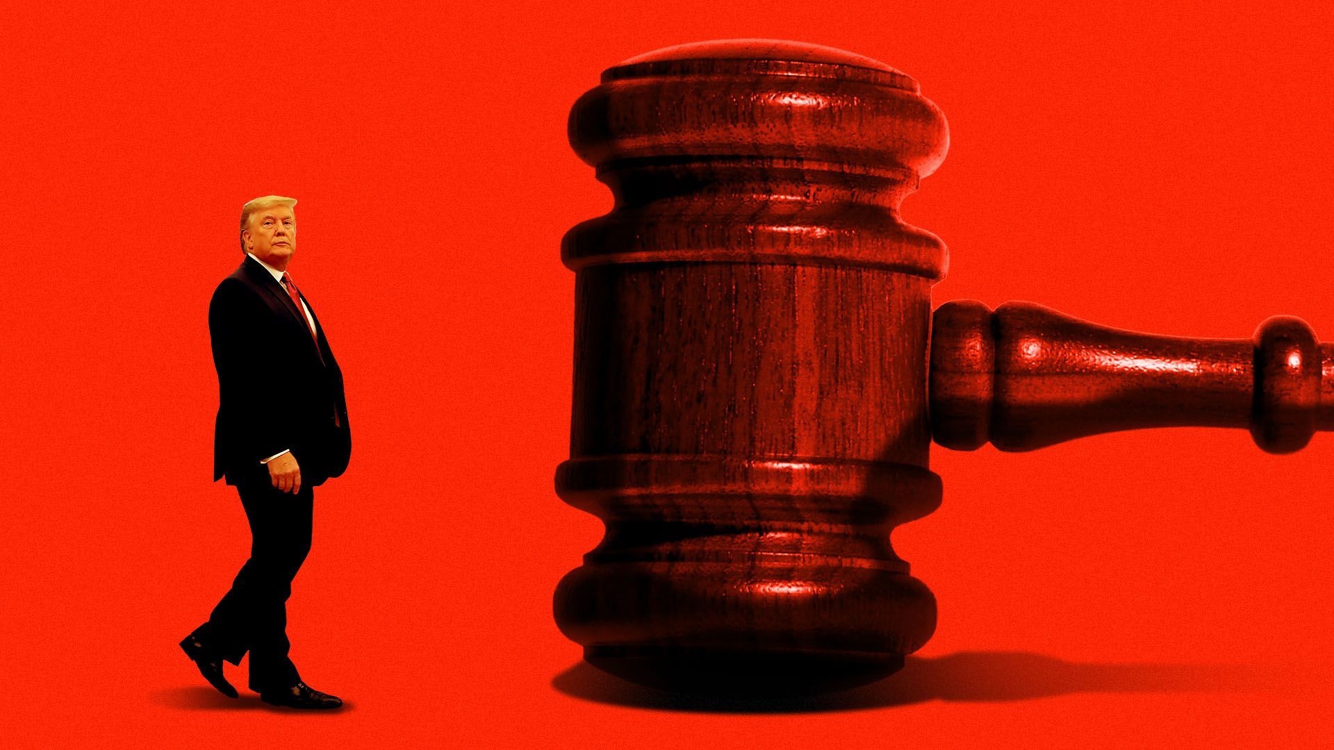 Illustration of President Trump next to a giant gavel