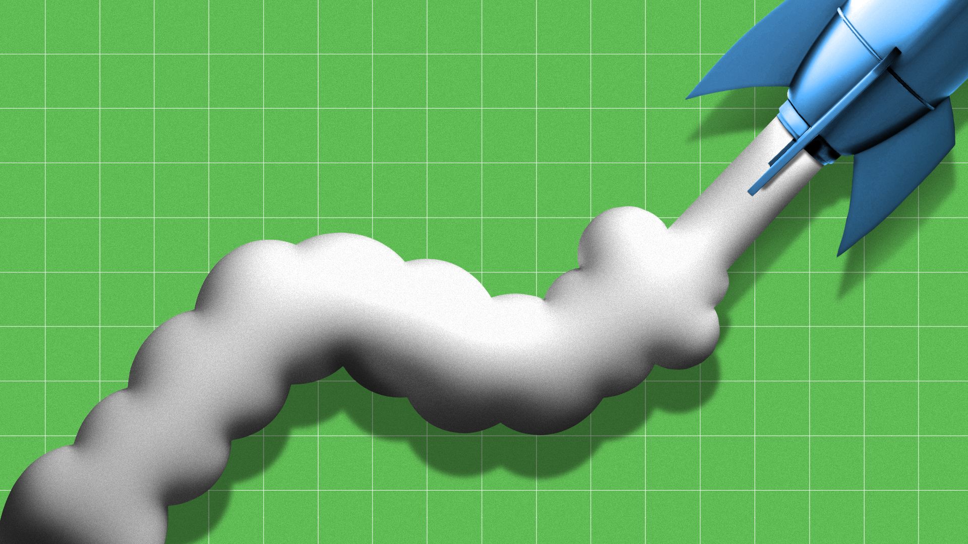 Illustration of a space rocket exhaust trending up on a grid.