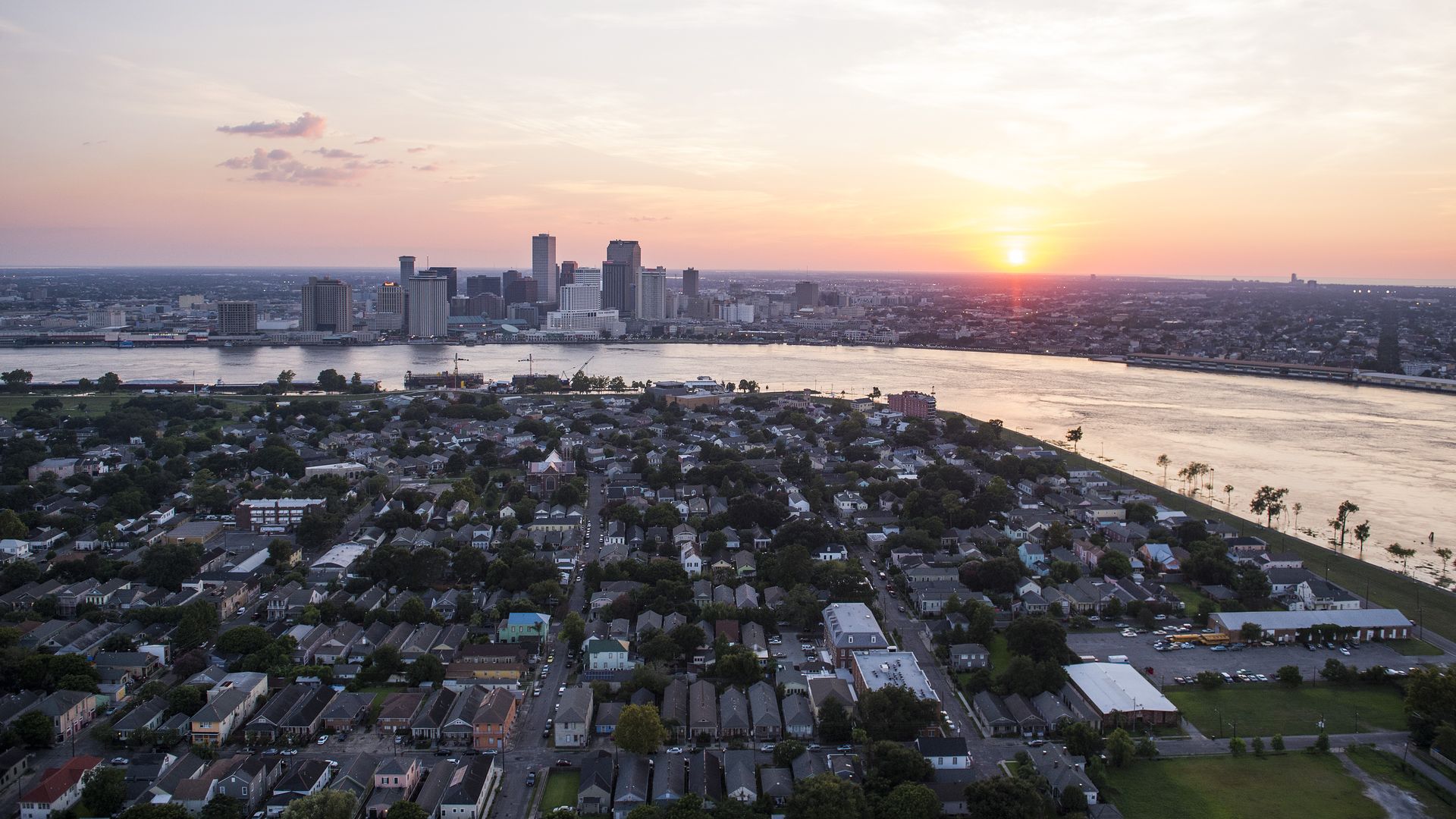 Photo shows Algiers, the Mississippi River and downtown New Orleans