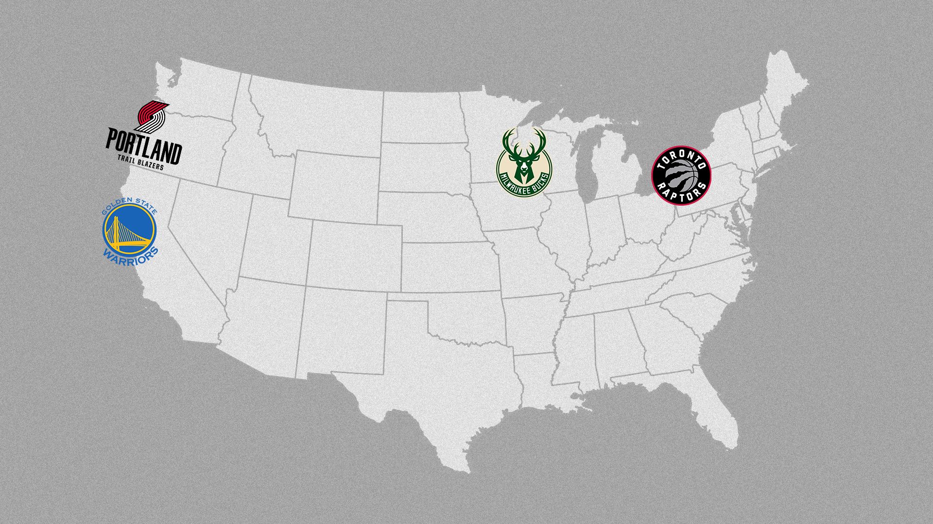 llustration of final four teams on a map