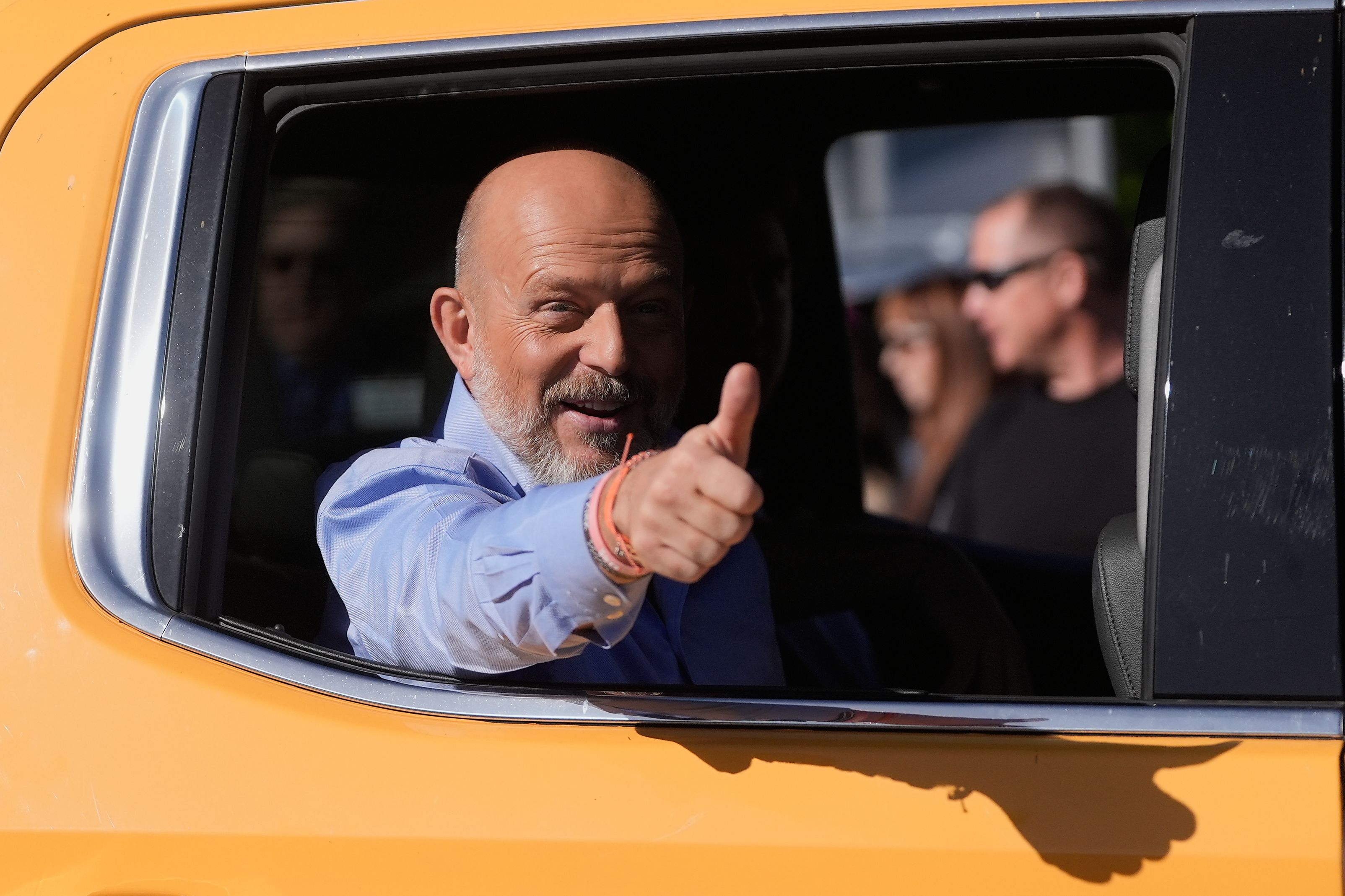 Steve Hilton leaves a news conference at the San Mateo County Elections office last Friday.