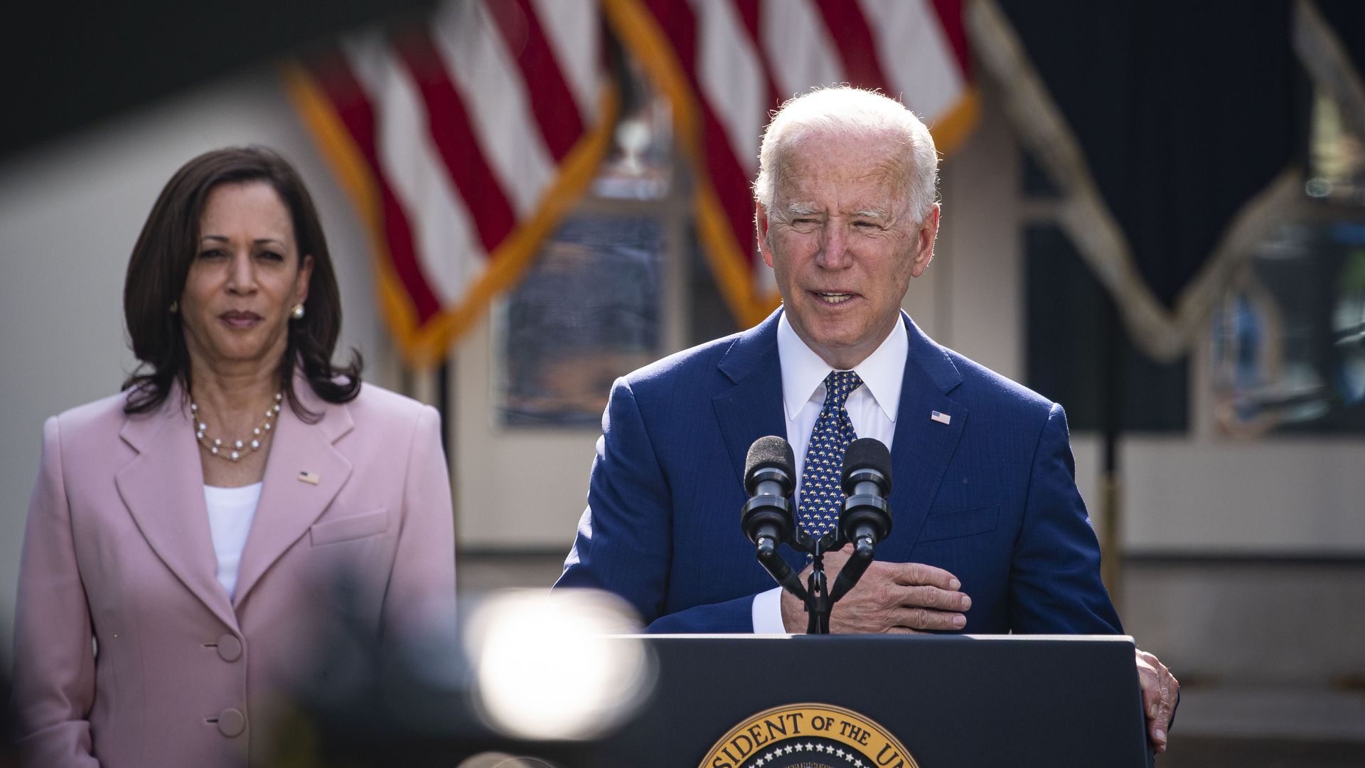 President Biden with Vice President Harris at the White House in August 2021.