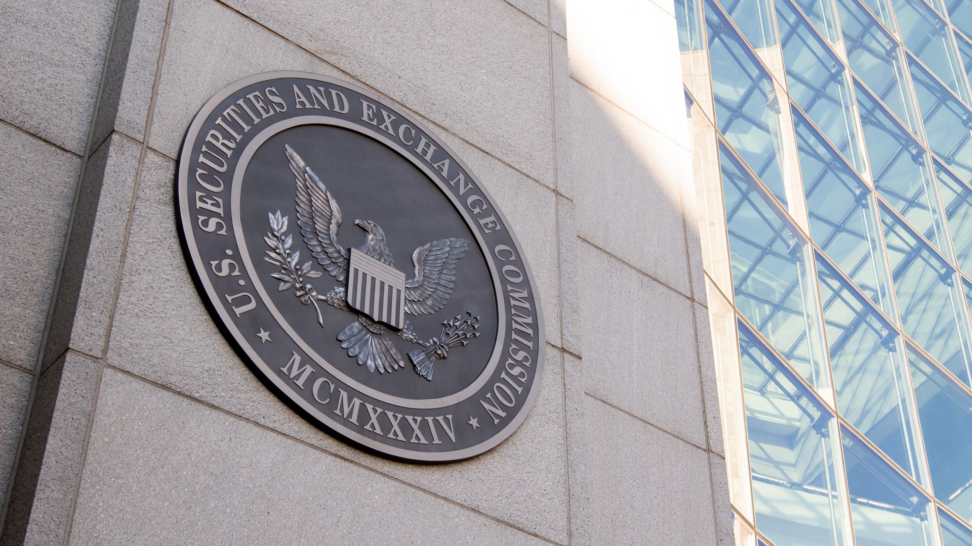 The SEC seal outside of its headquarters in Washington, D.C.