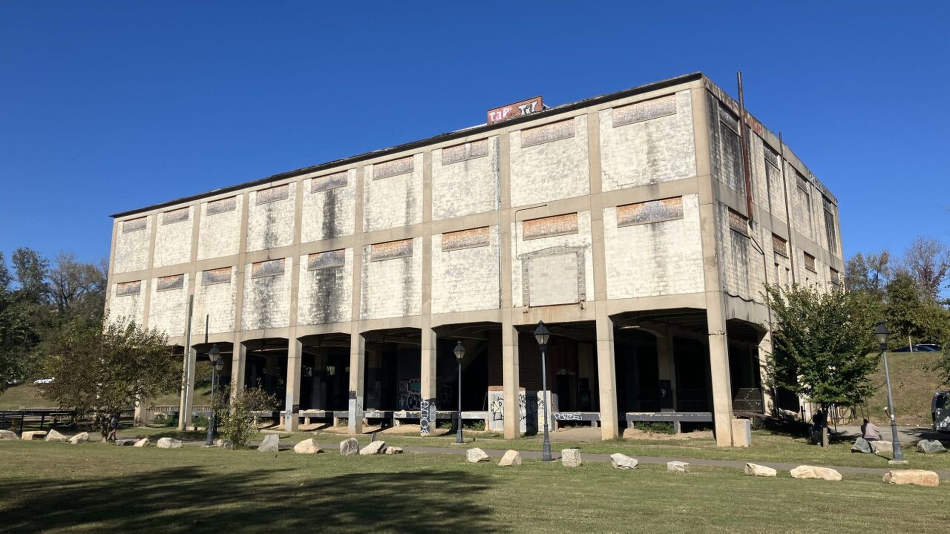 and old stilted and falling down looking building 