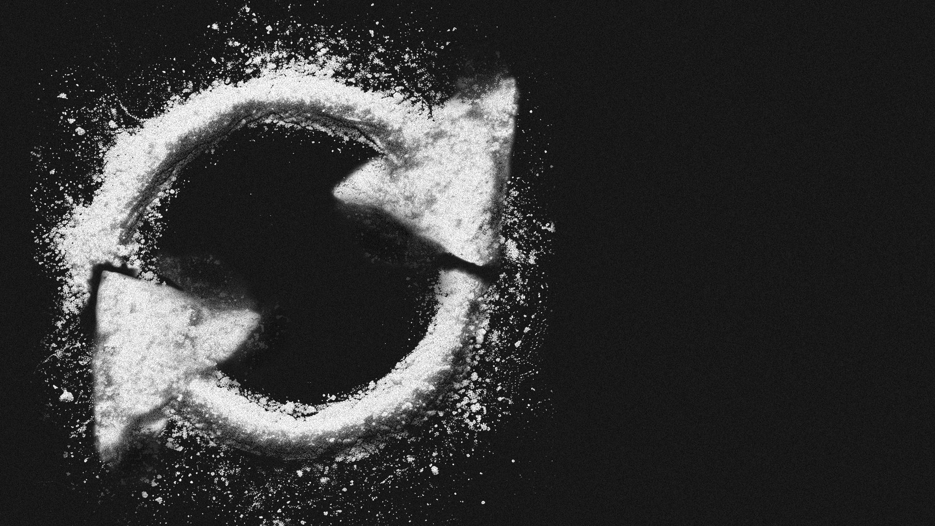 Illustration of a repeat arrow made of white powder.