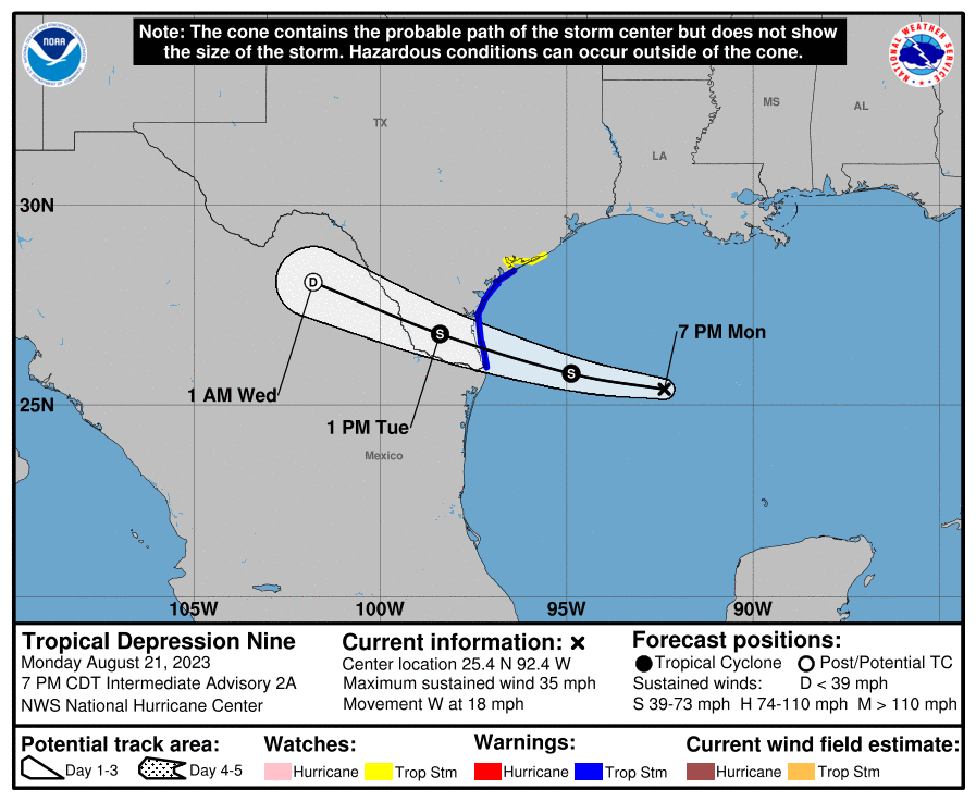 Image shows the path/track for the tropical depression in the Gulf of Mexico