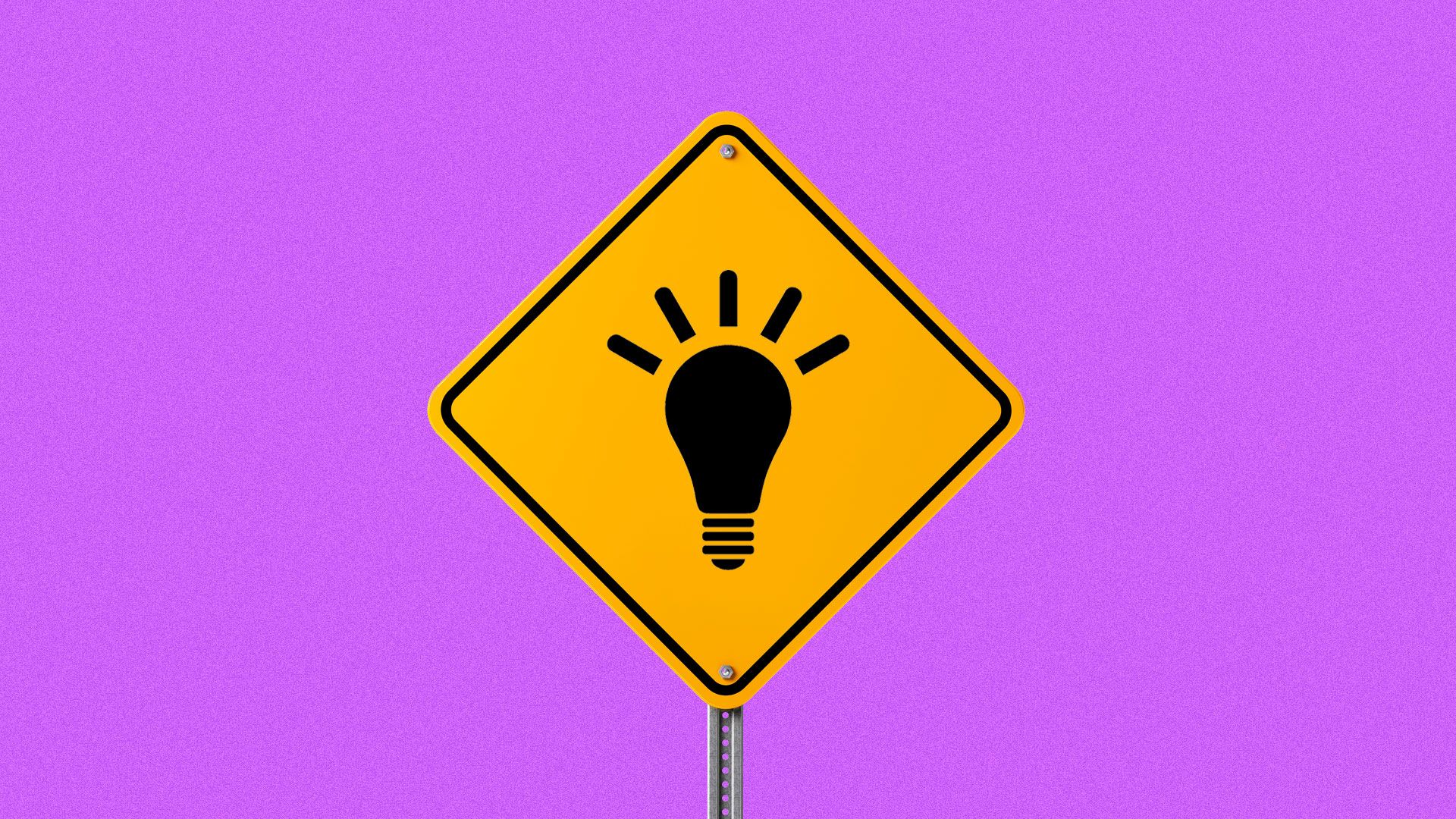 light bulb illustration on a yellow road sign