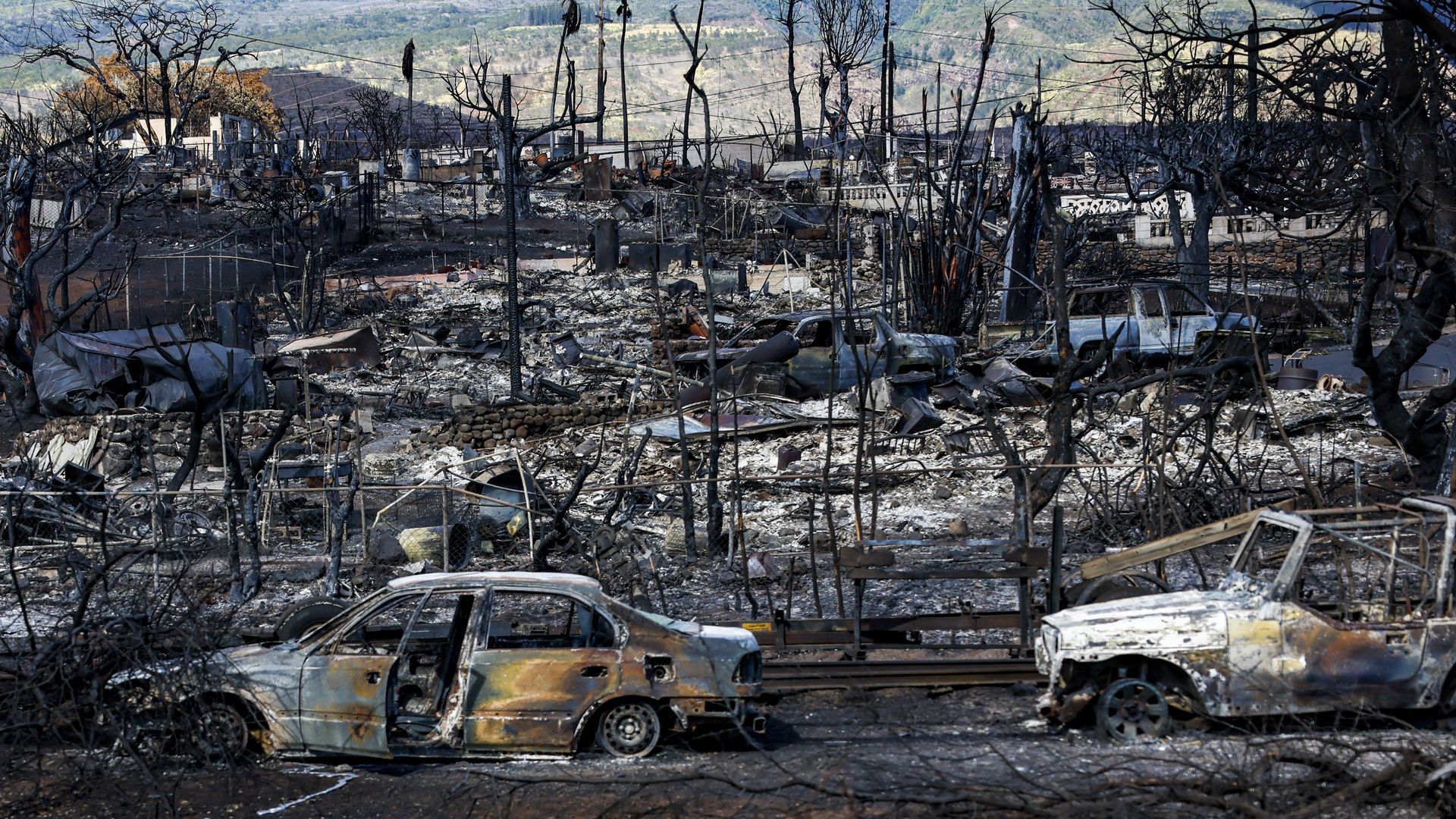 A view of destruction from Hwy 30 days after a fierce wildfire destroyed the town.